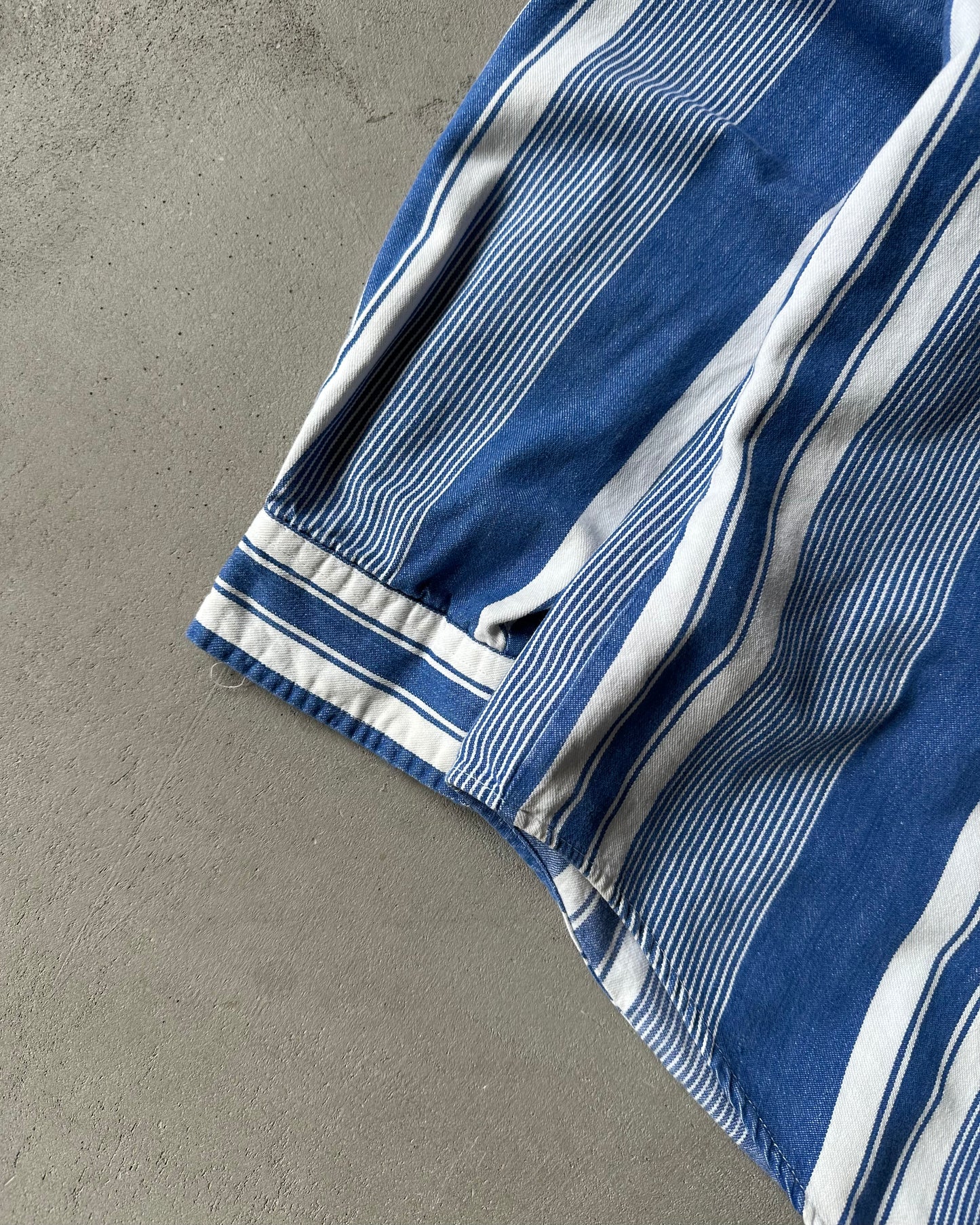 1990s - White/Blue Women's Striped Shirt - (W)M