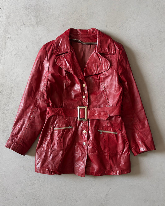 1970s - Red Belted Leather Jacket - (W)S