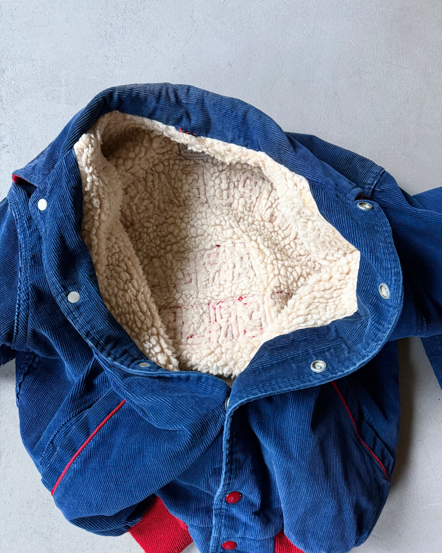 1980s - Distressed Navy/Red Mt. Pleasant Cheerleader Varsity Jacket - S