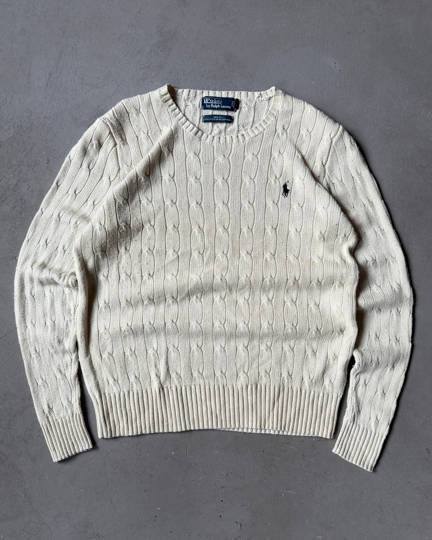 1990s - Cream Polo RL Silk Cableknit Sweater - S