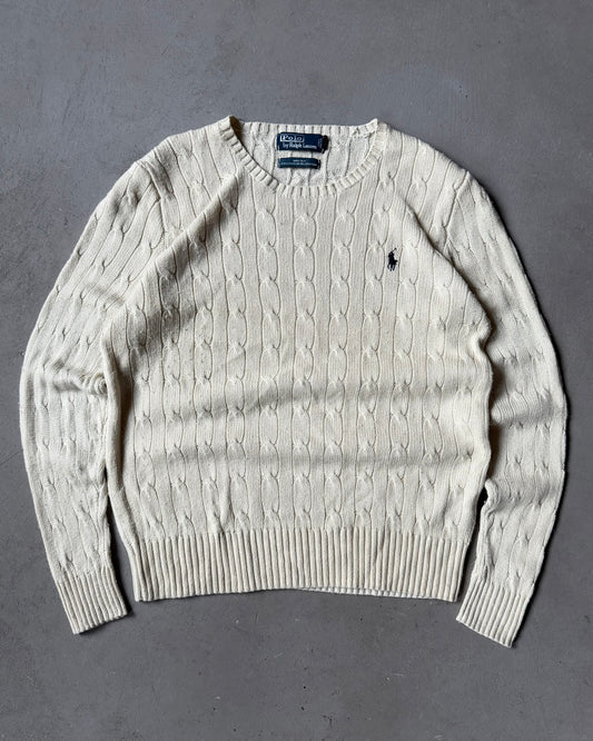 1990s - Cream Polo RL Silk Cableknit Sweater - S