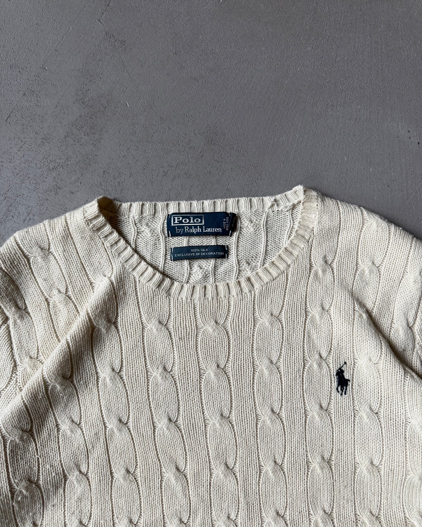 1990s - Cream Polo RL Silk Cableknit Sweater - S
