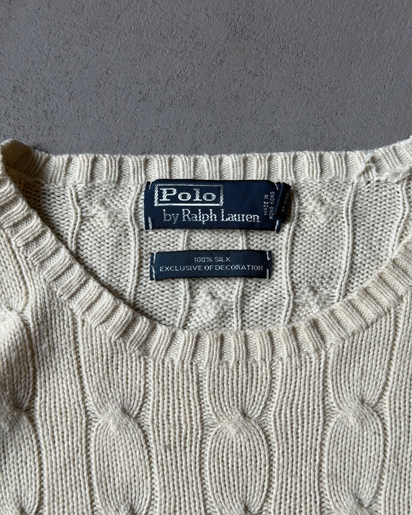 1990s - Cream Polo RL Silk Cableknit Sweater - S