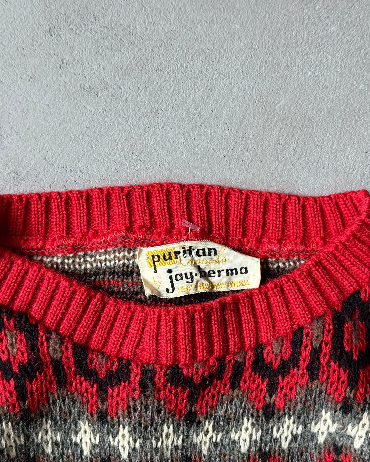 1970s - Red/Grey Puritan Fair Isle Wool Sweater - S/M