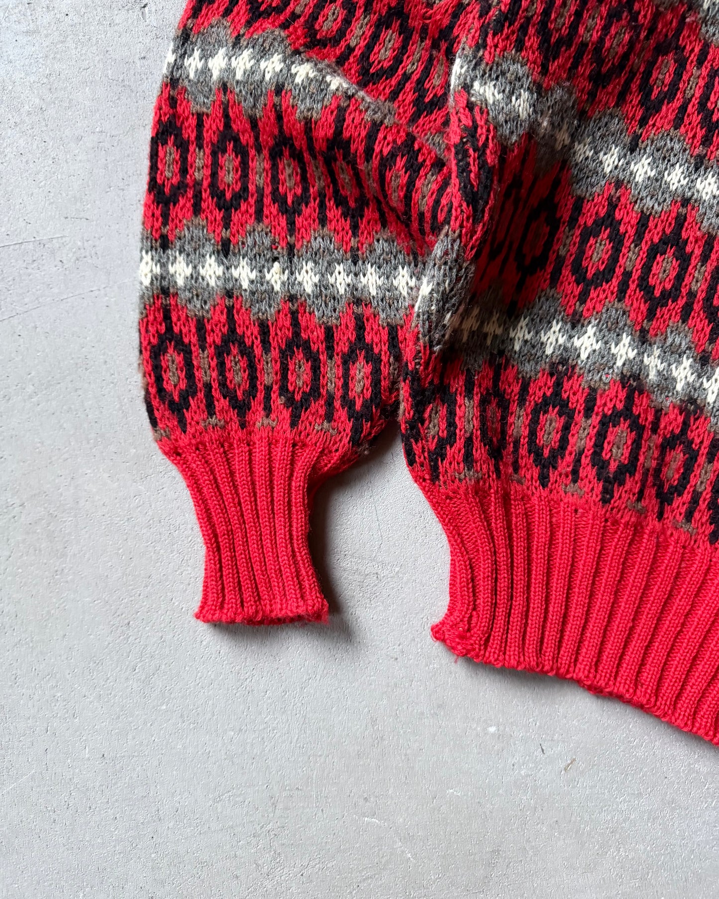 1970s - Red/Grey Puritan Fair Isle Wool Sweater - S/M
