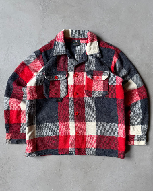 1970s - Red/Charcoal Plaid Wool Shacket - M/L