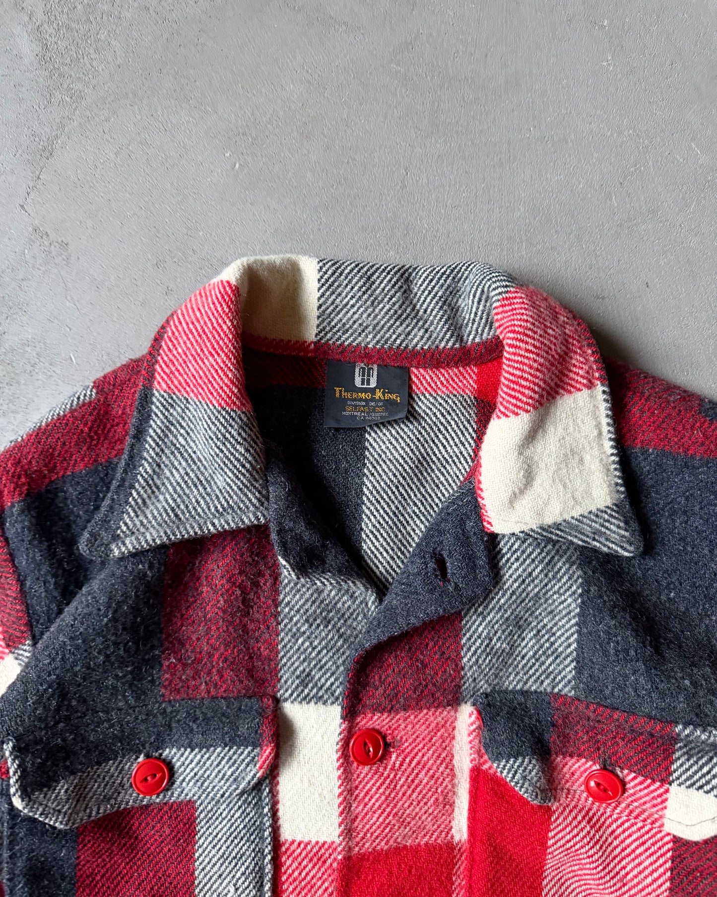 1970s - Red/Charcoal Plaid Wool Shacket - M/L