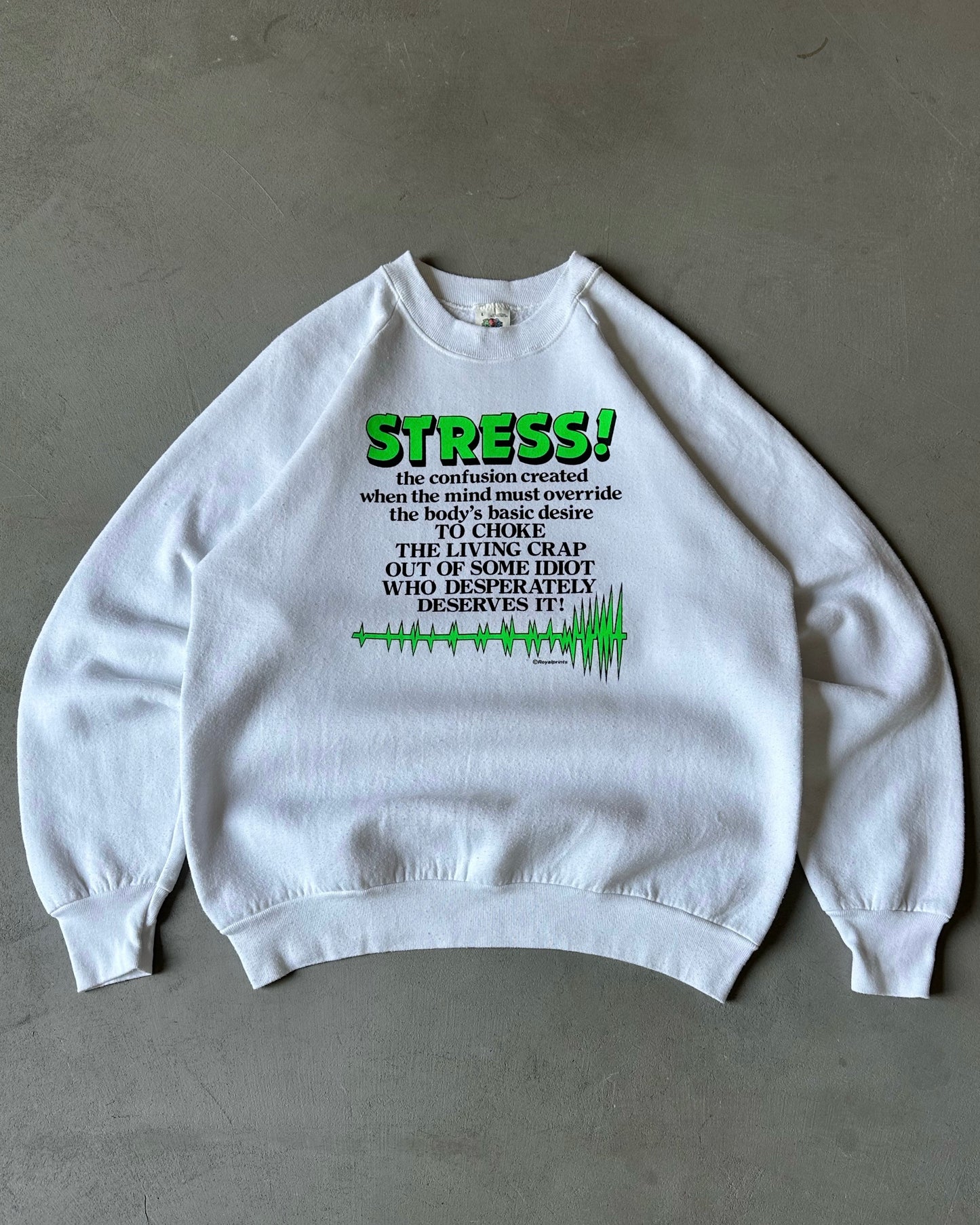 1980s - White "STRESS" Crewneck - M