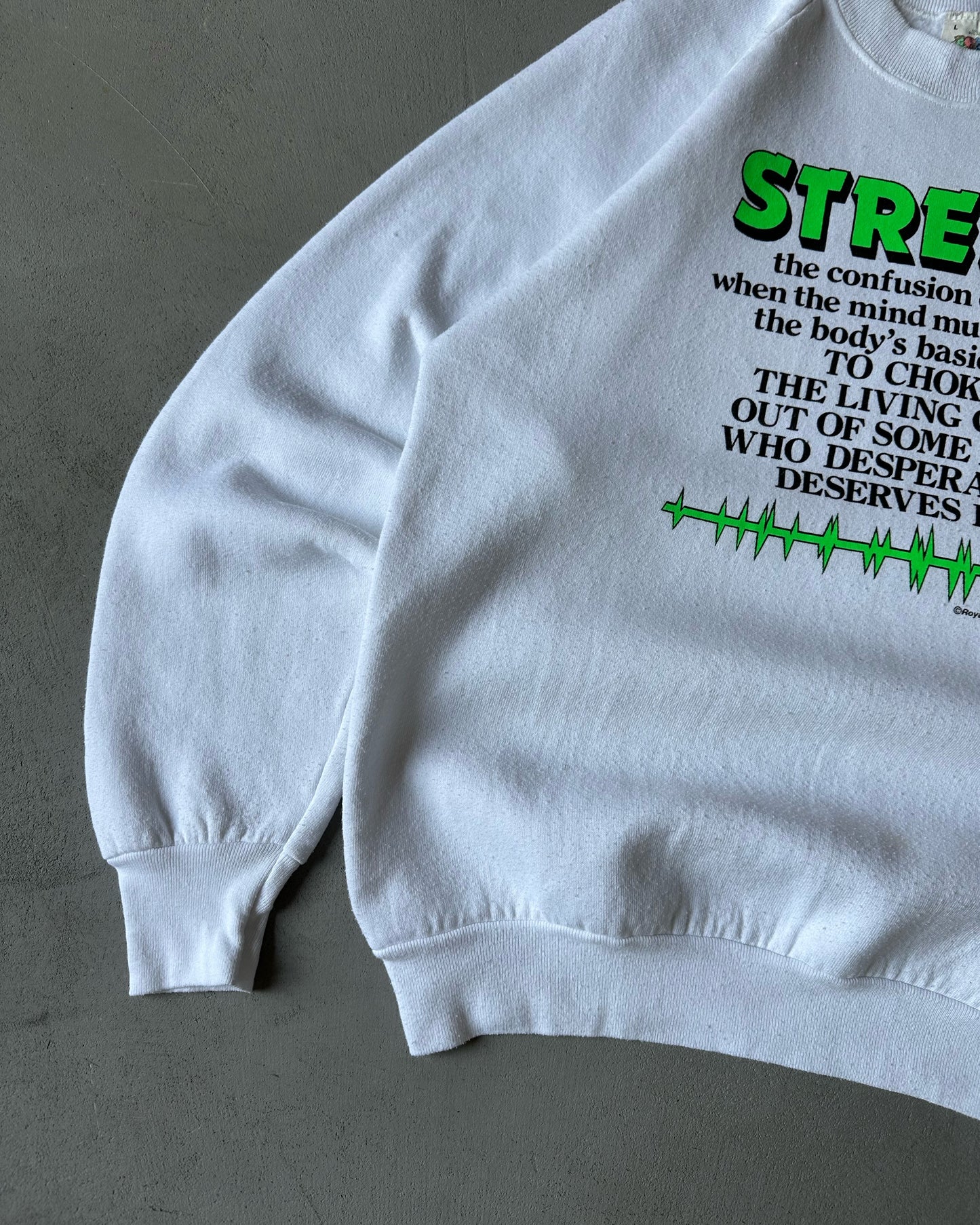 1980s - White "STRESS" Crewneck - M