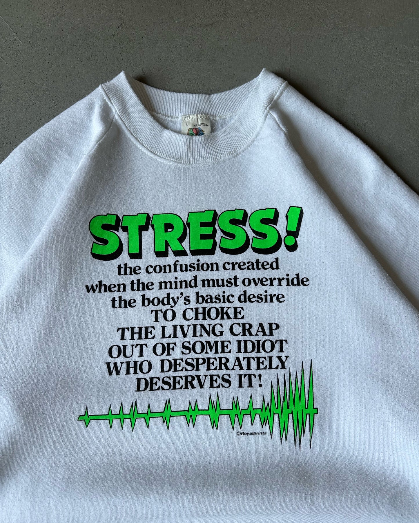 1980s - White "STRESS" Crewneck - M