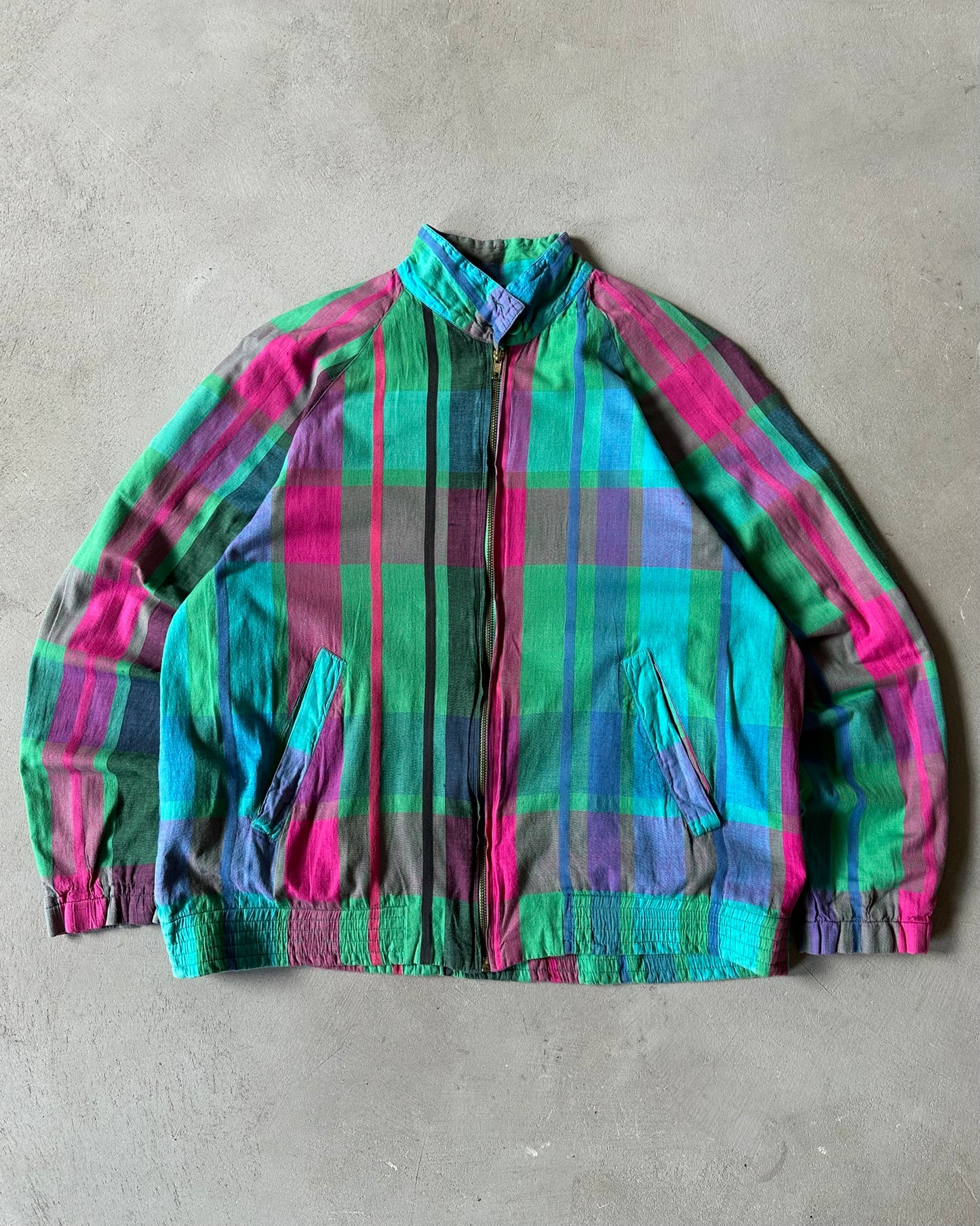 1980s - Green/Pink Lacoste Madras Harrington Jacket - S