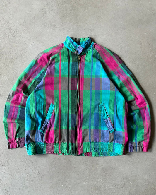1980s - Green/Pink Lacoste Madras Harrington Jacket - S