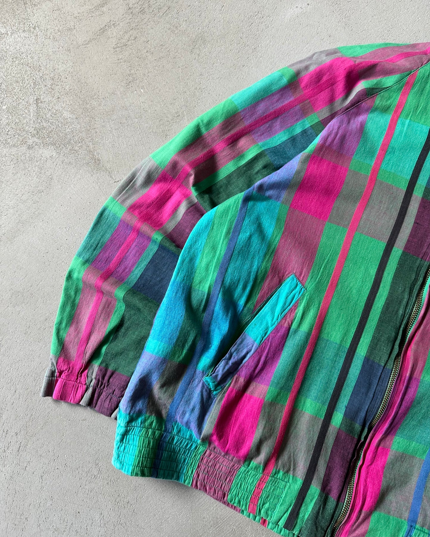 1980s - Green/Pink Lacoste Madras Harrington Jacket - S