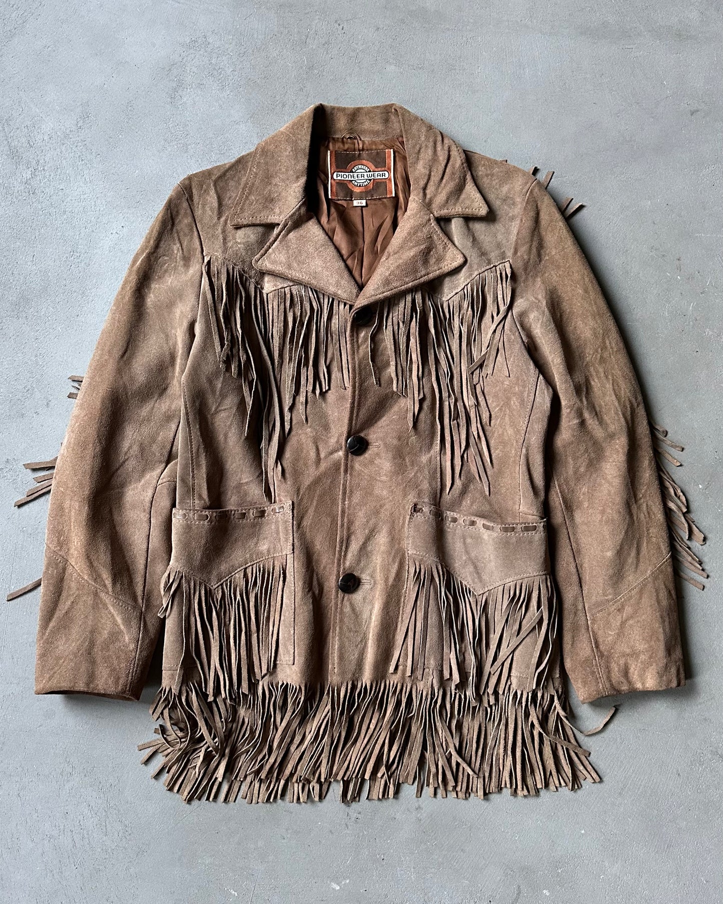 Années 80 - Veste en daim beige à franges de style western - XS