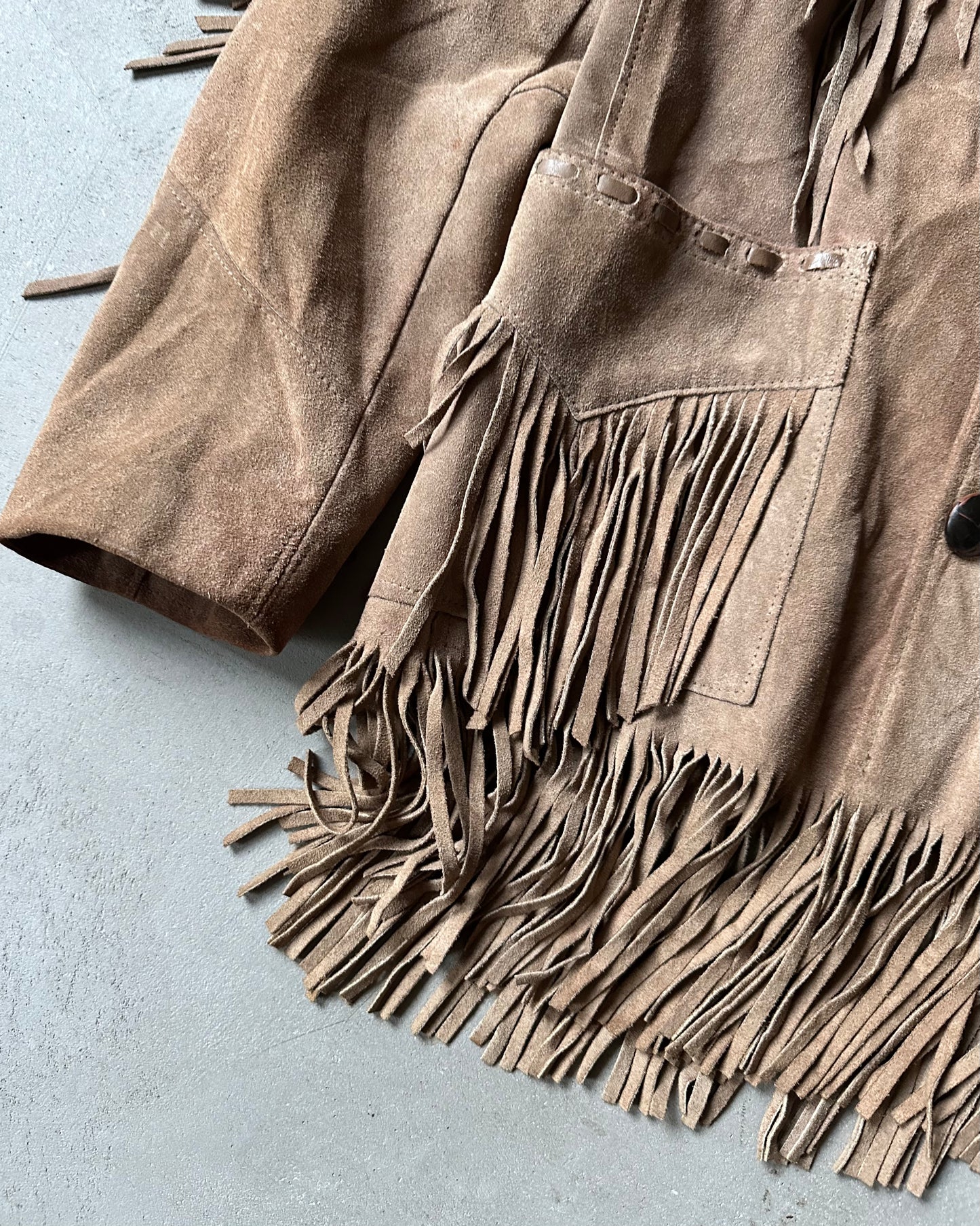 Années 80 - Veste en daim beige à franges de style western - XS