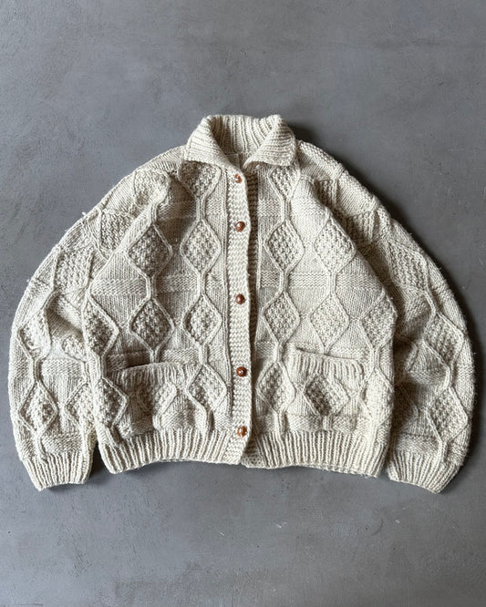 1990s - Cream Ecuadorian Wool Cardigan - XL/XXL