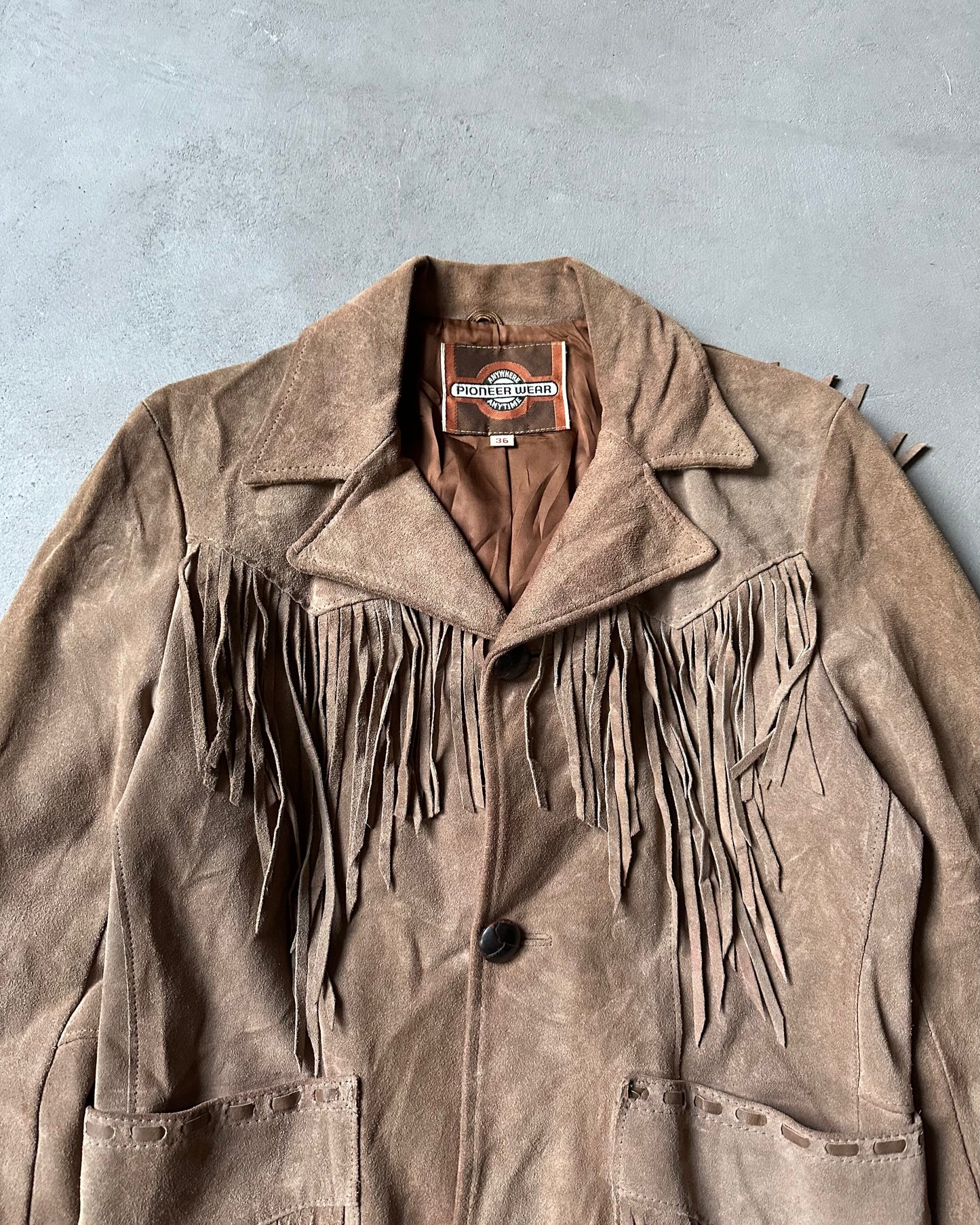 Années 80 - Veste en daim beige à franges de style western - XS