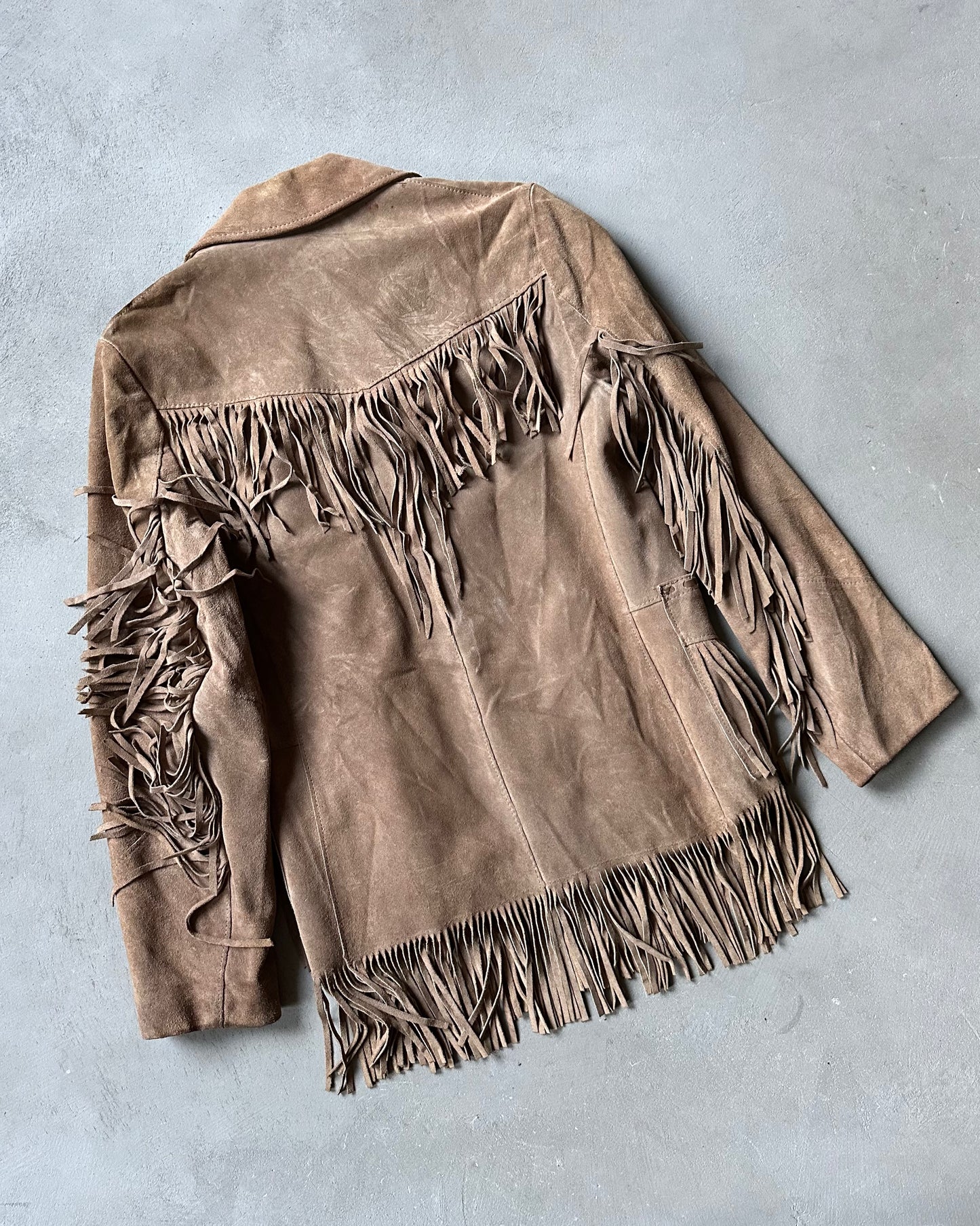 Années 80 - Veste en daim beige à franges de style western - XS