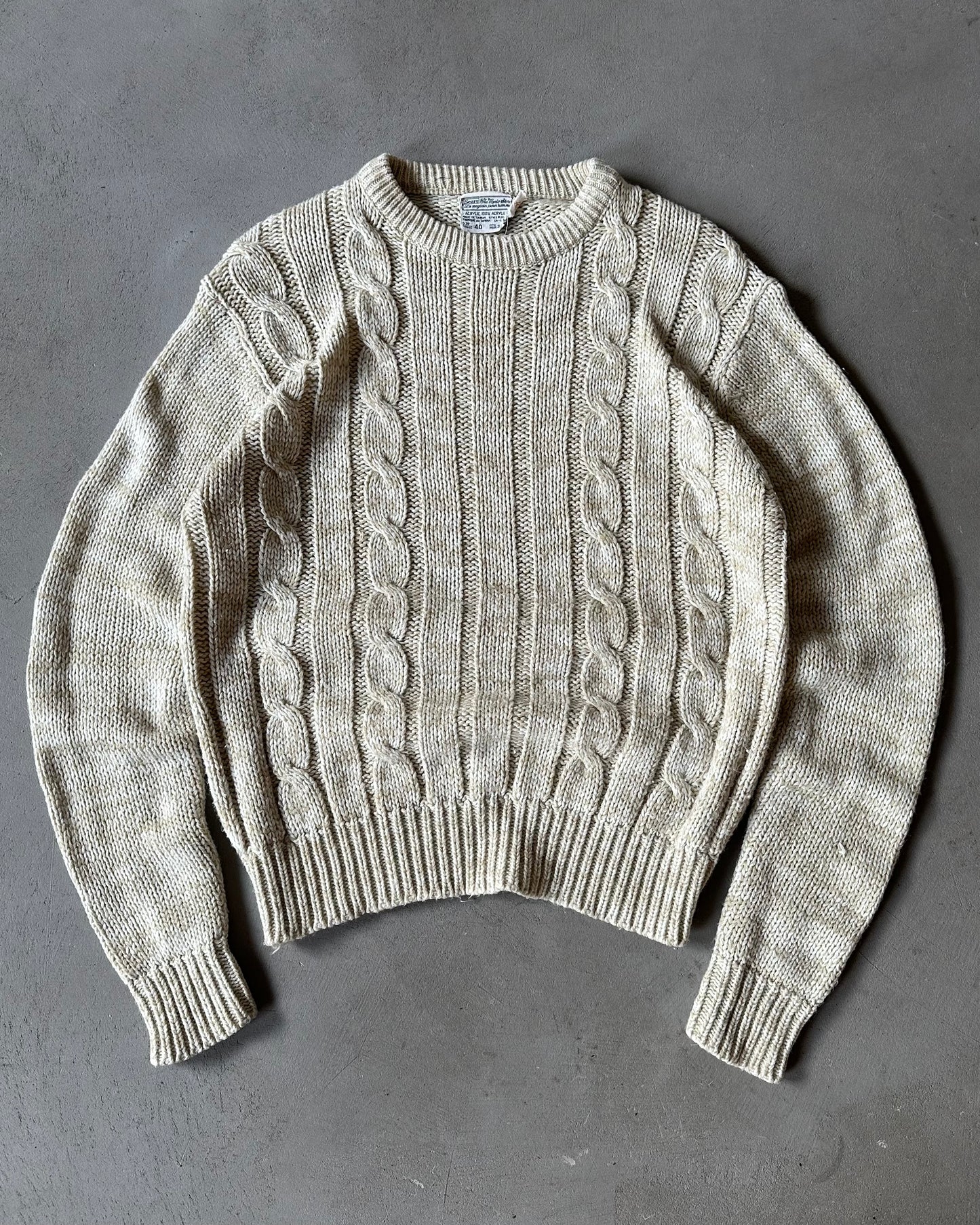 1980s - Beige Cableknit Sweater - S/M