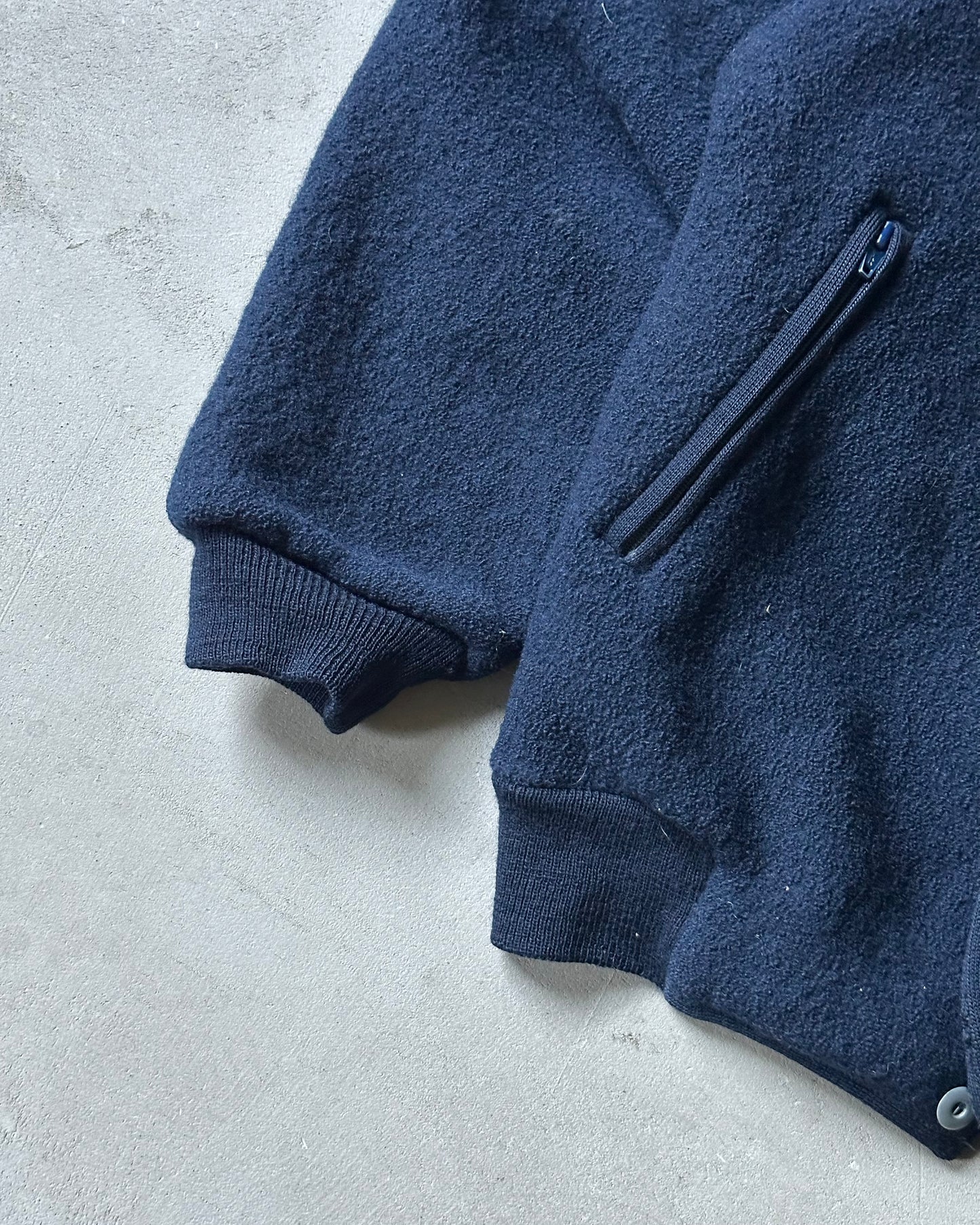 1990s - Navy Bouclé Wool Bomber Jacket - M