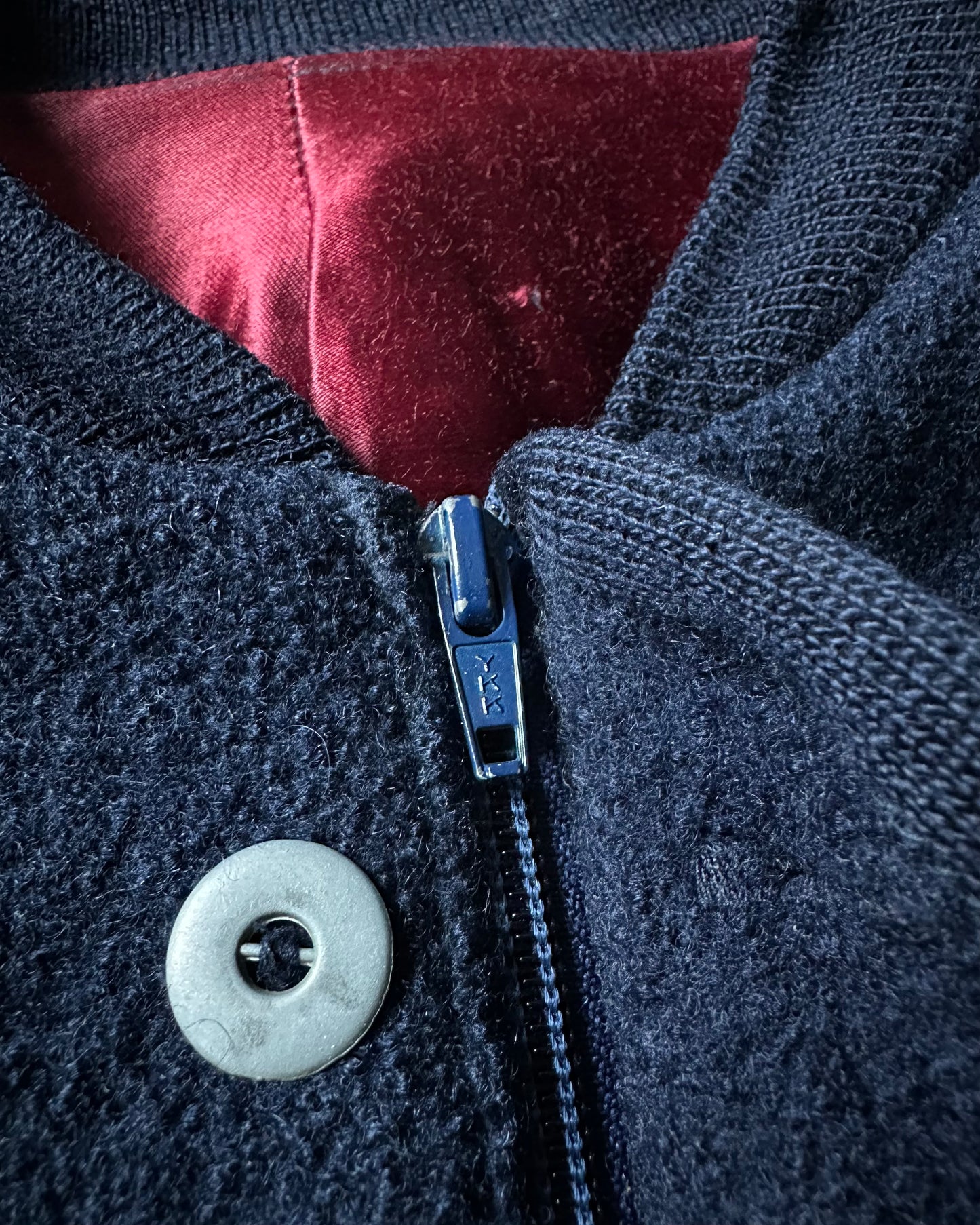 1990s - Navy Bouclé Wool Bomber Jacket - M