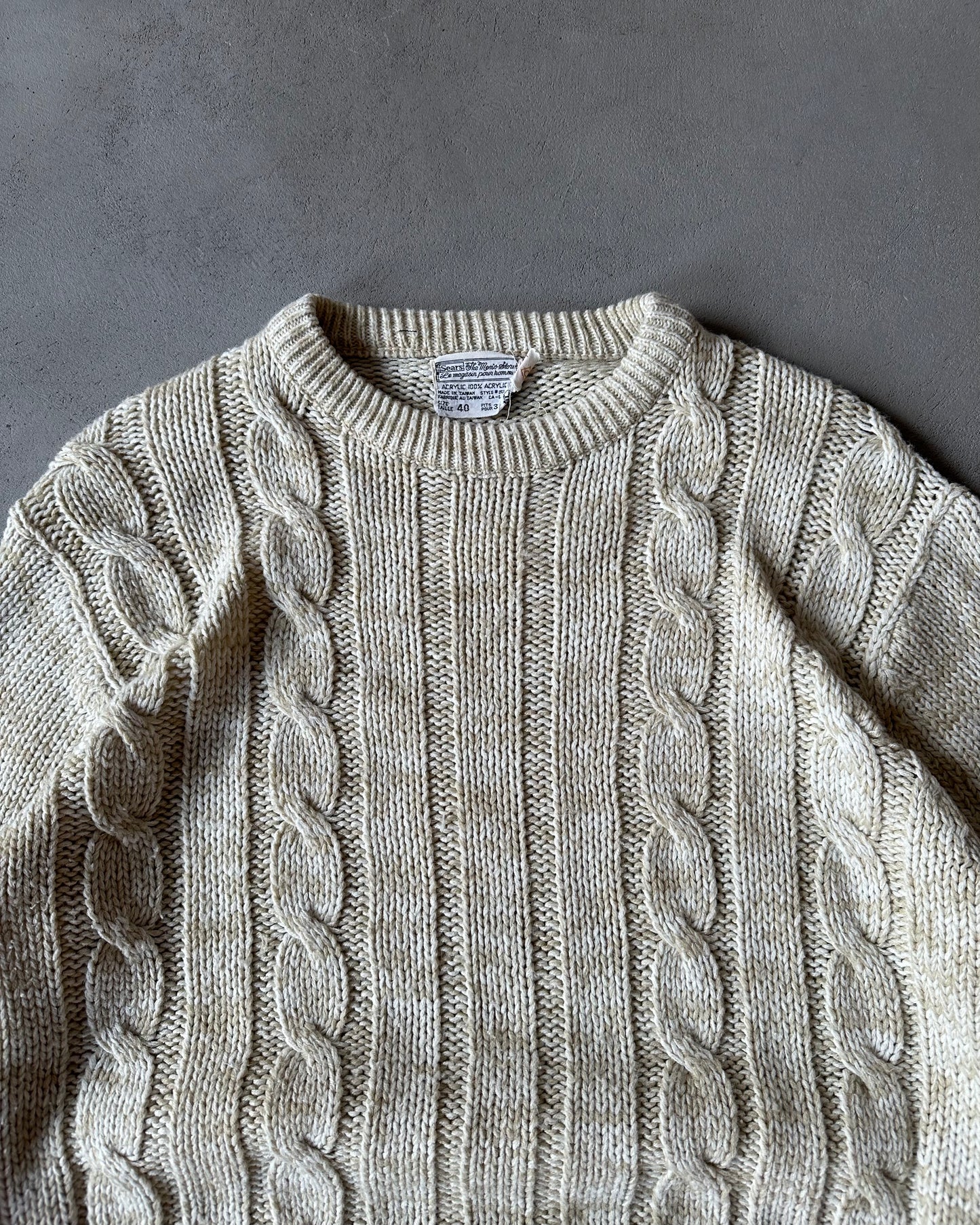 1980s - Beige Cableknit Sweater - S/M