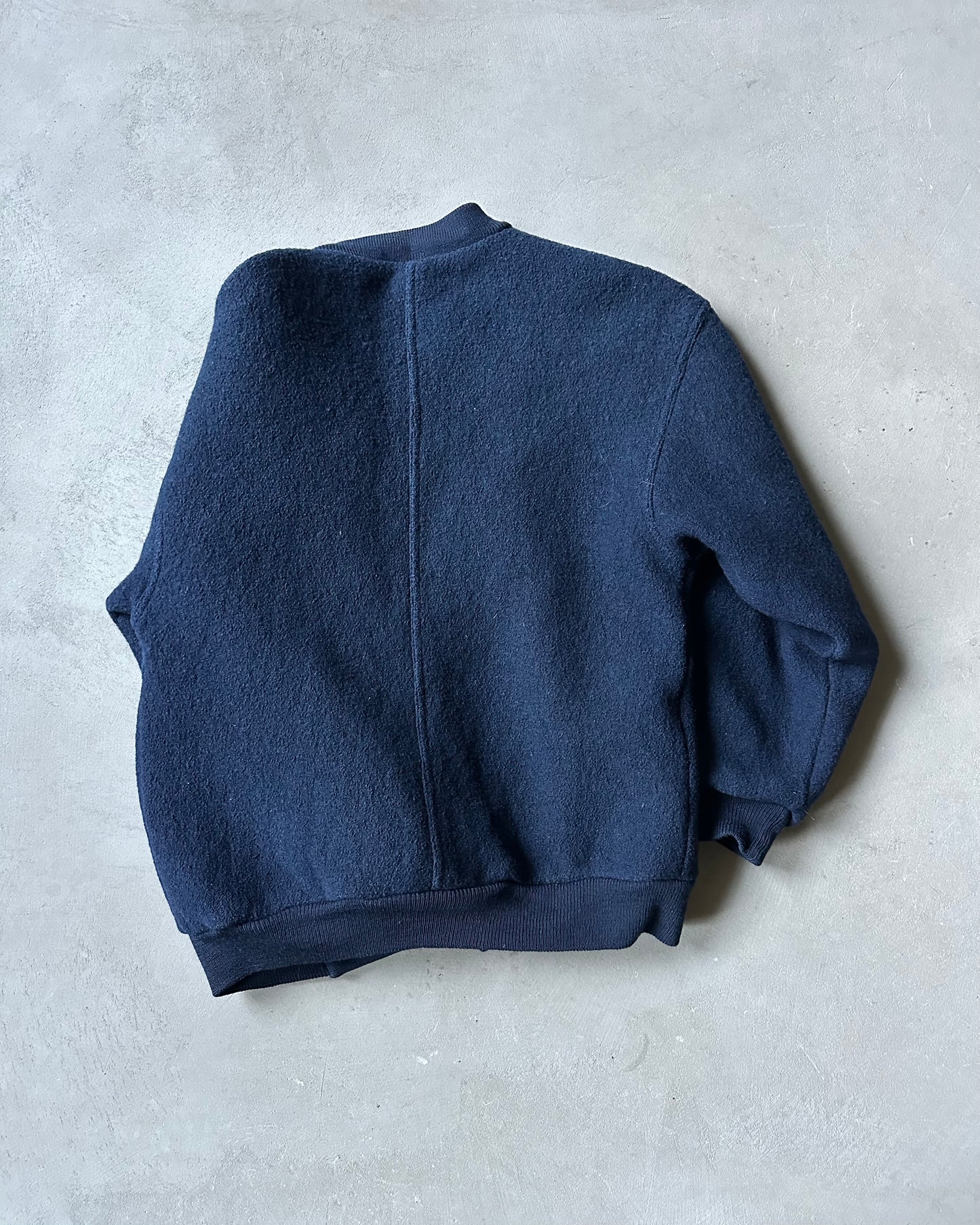 1990s - Navy Bouclé Wool Bomber Jacket - M