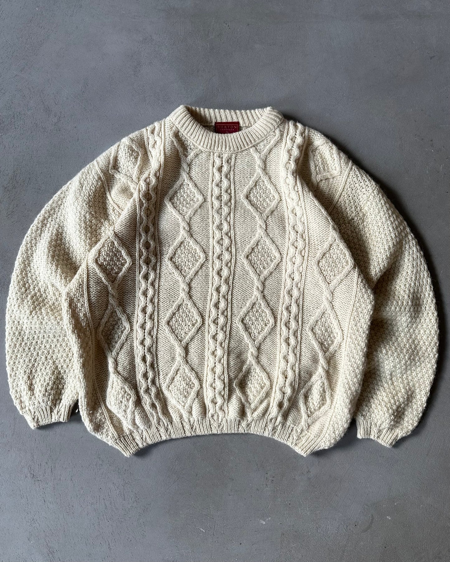 1990s - Cream Fisherman Wool Sweater - L