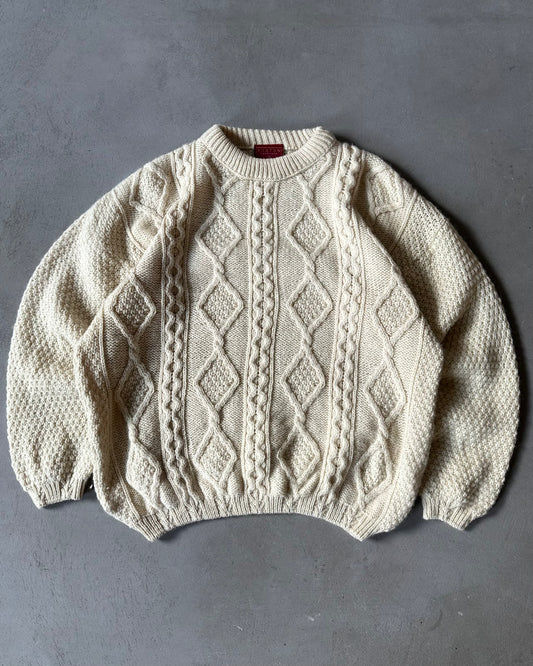 1990s - Cream Fisherman Wool Sweater - L