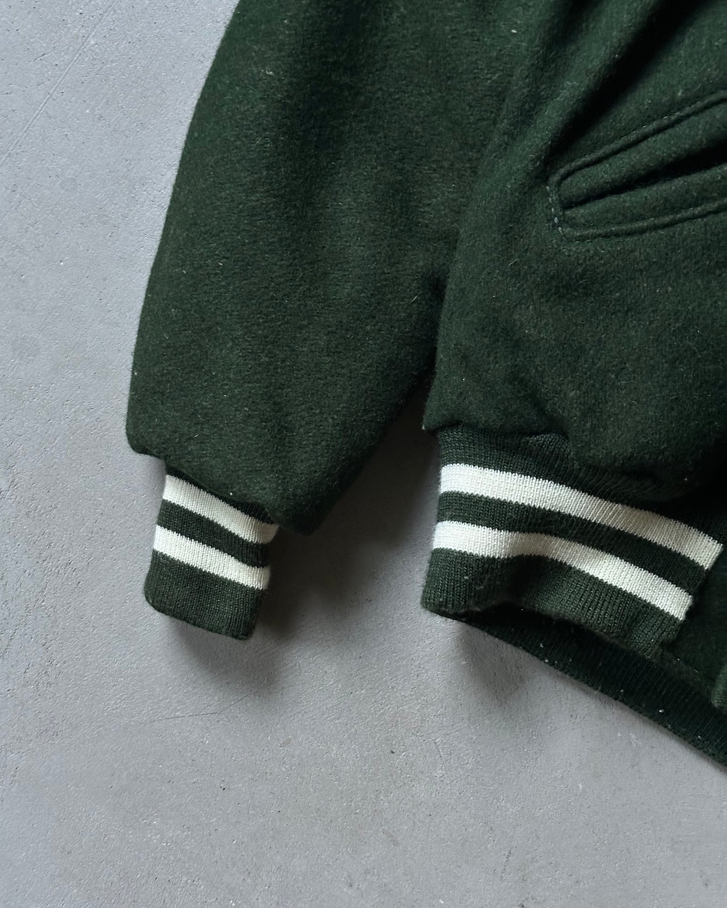 Années 80 - Blouson Teddy en laine verte Walsh - T. S