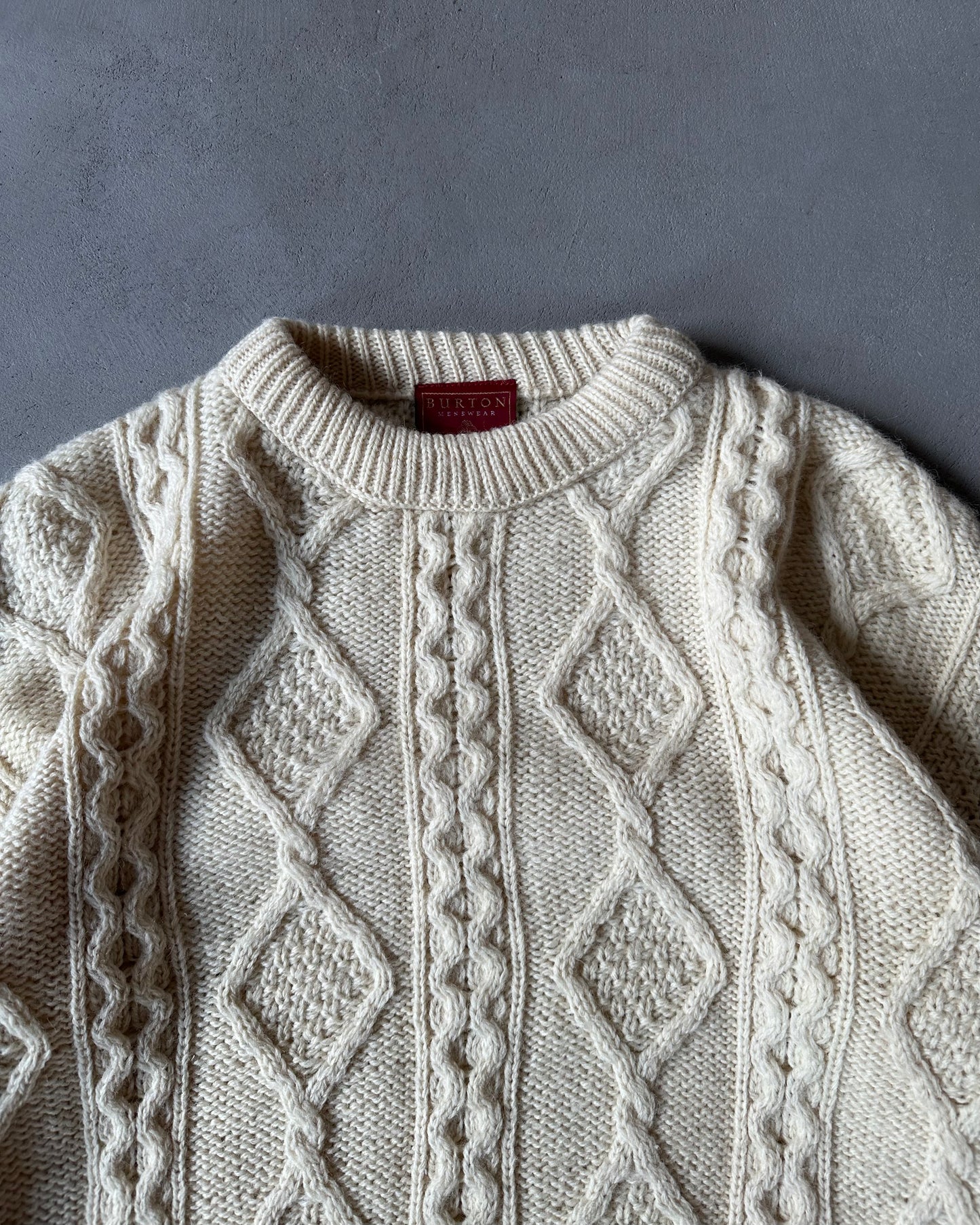 1990s - Cream Fisherman Wool Sweater - L