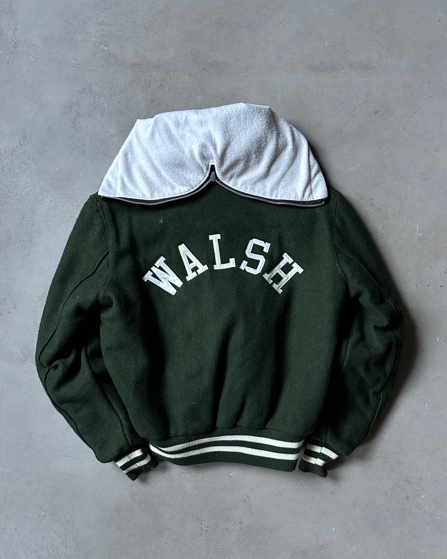 Années 80 - Blouson Teddy en laine verte Walsh - T. S