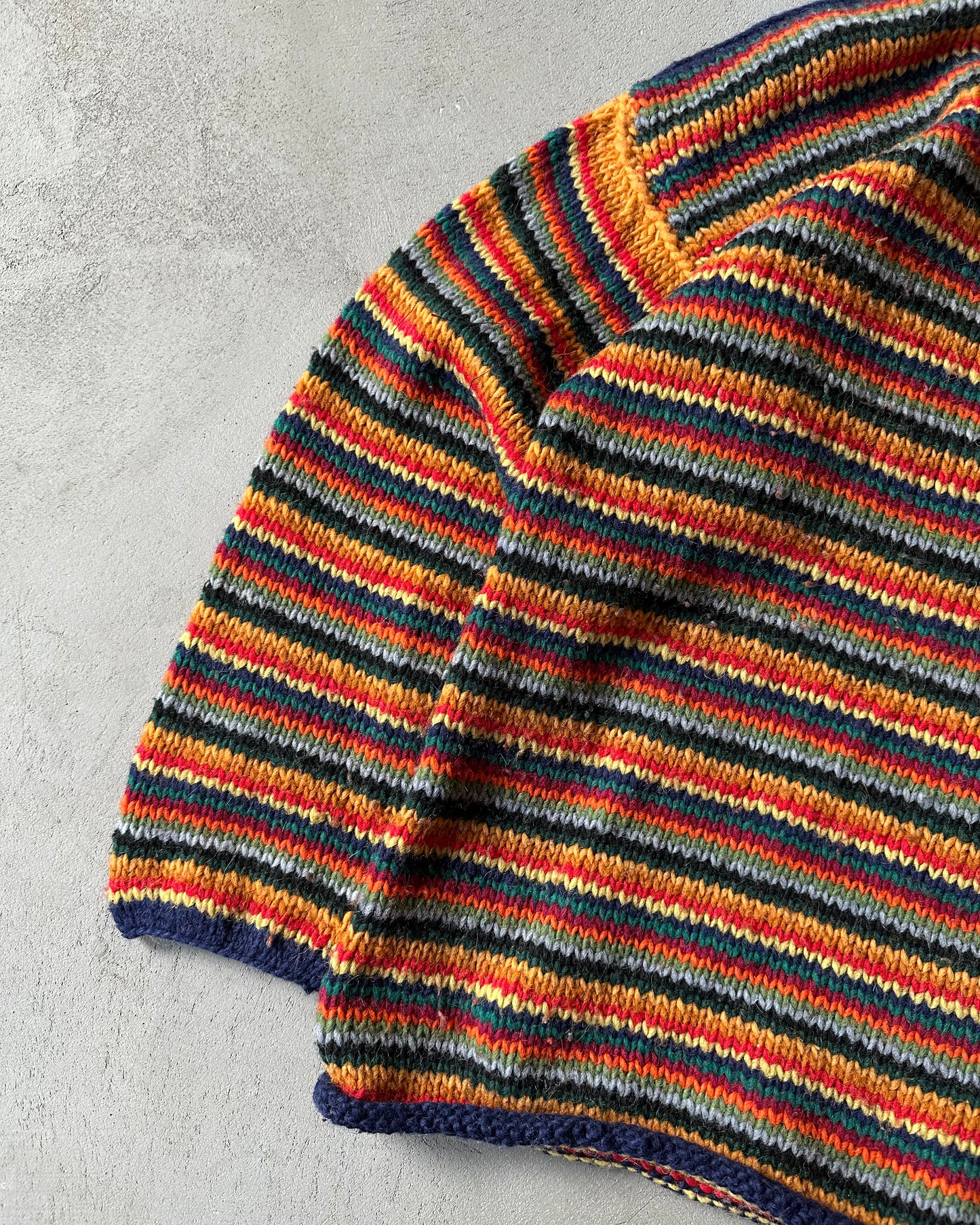 1990s - Navy/Multi Striped Wool Rollneck Sweater - M