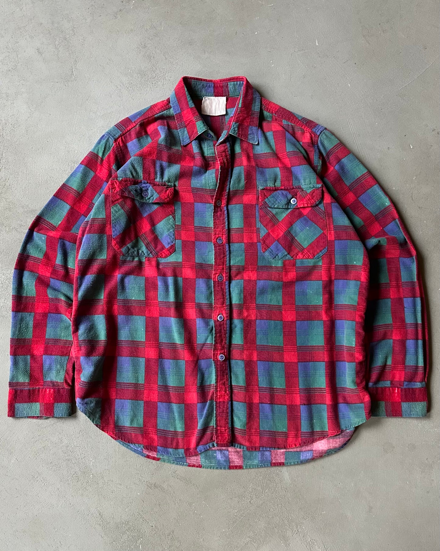 1970s - Distressed Red/Green Plaid Flannel - S/M