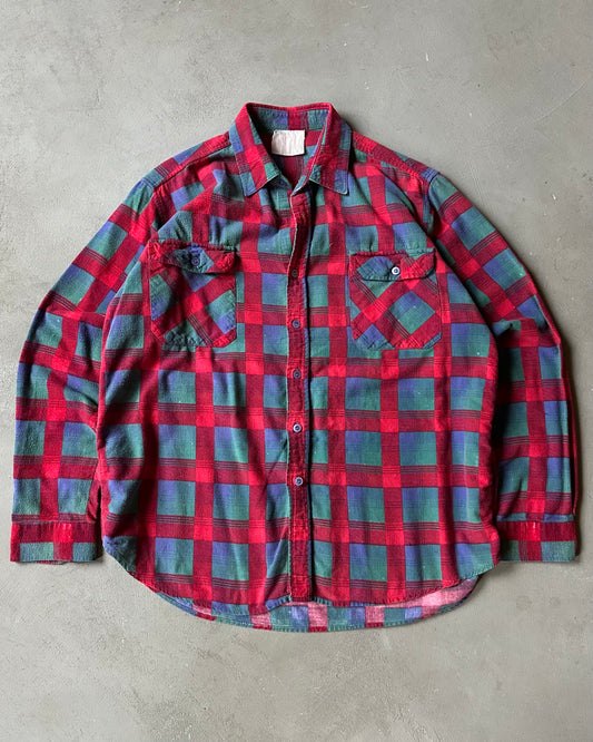 1970s - Distressed Red/Green Plaid Flannel - S/M