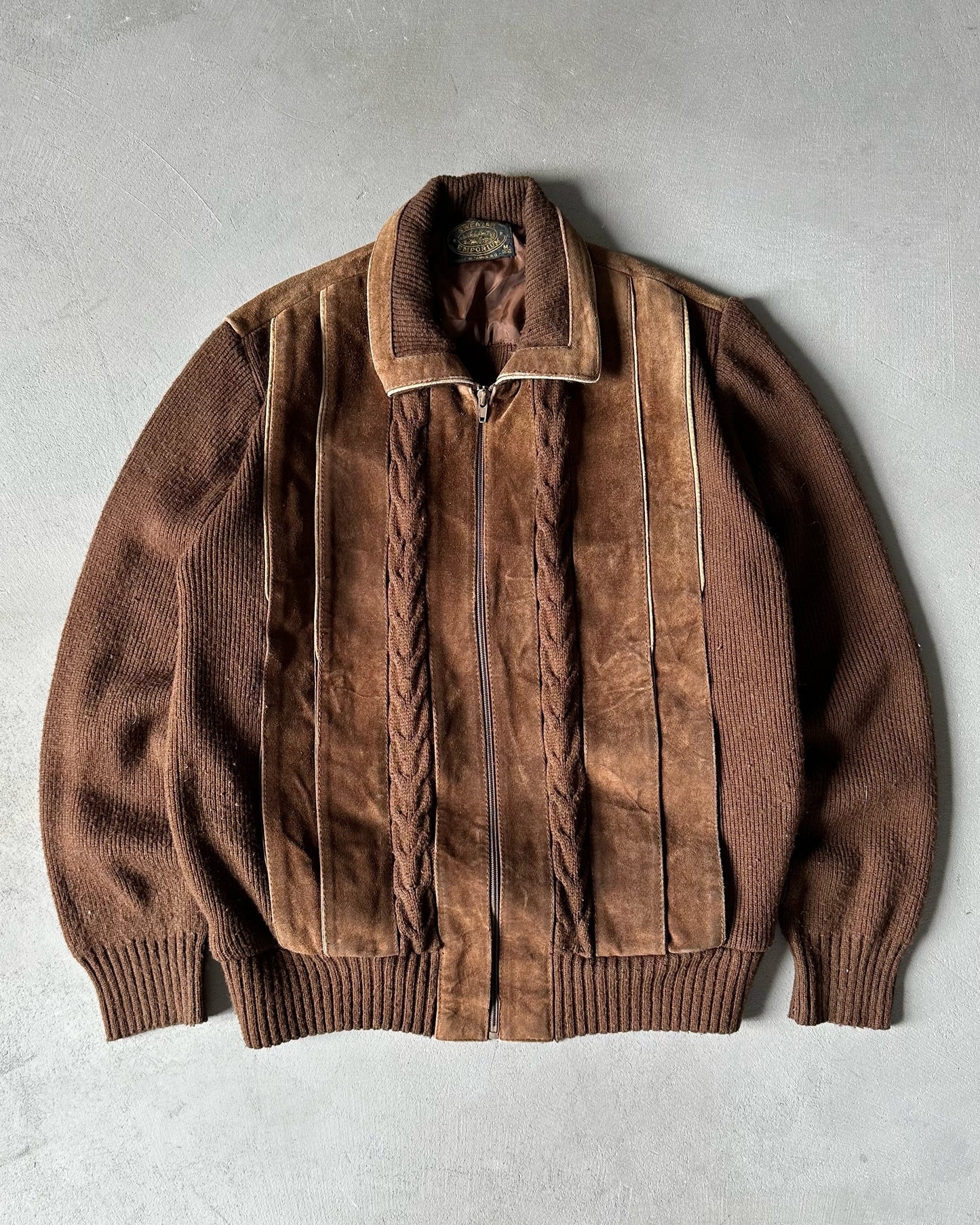 1980s - Brown Suede Zip Up Sweater - M