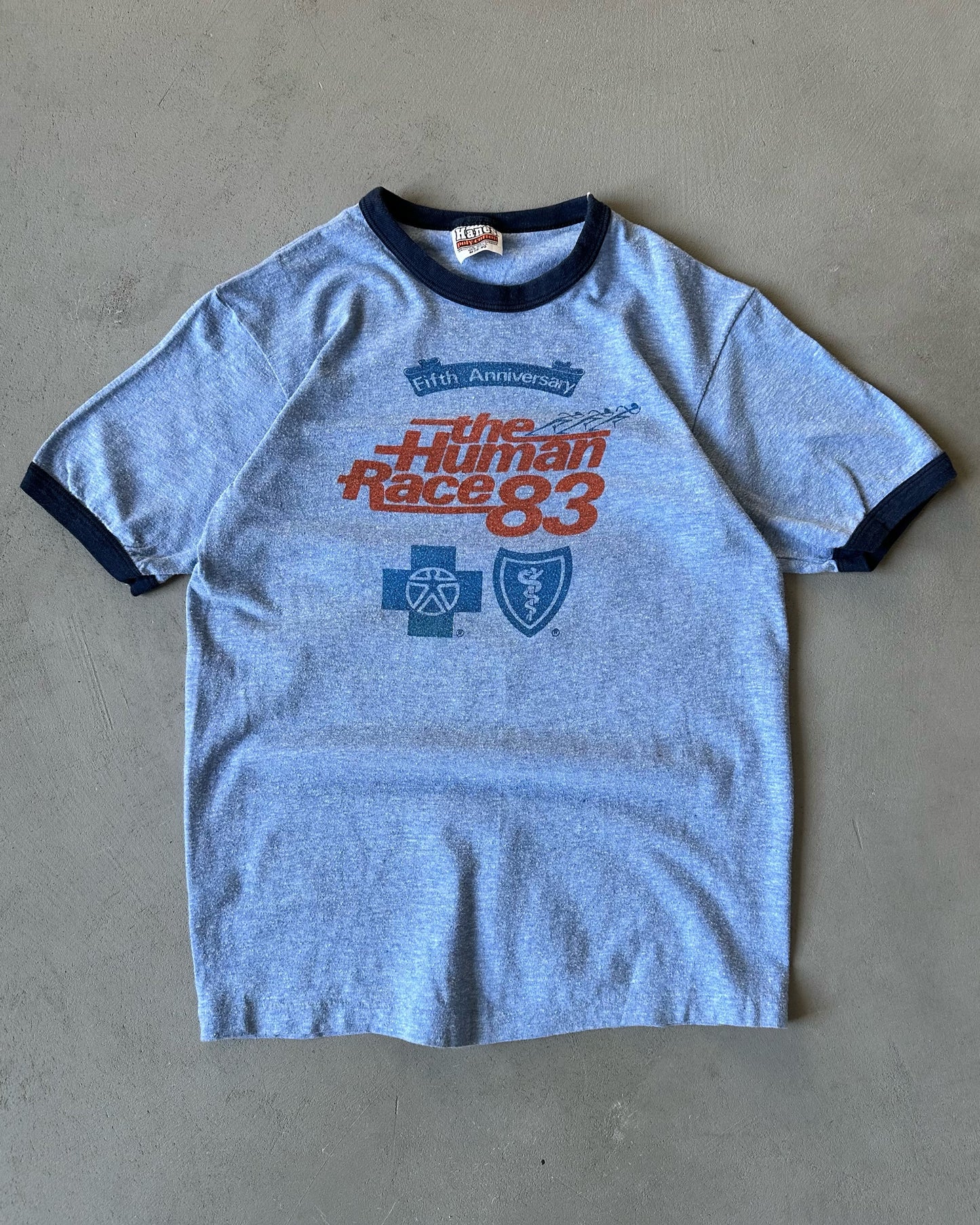 1980s - Blue Human Race Ringer T-Shirt - XS/S