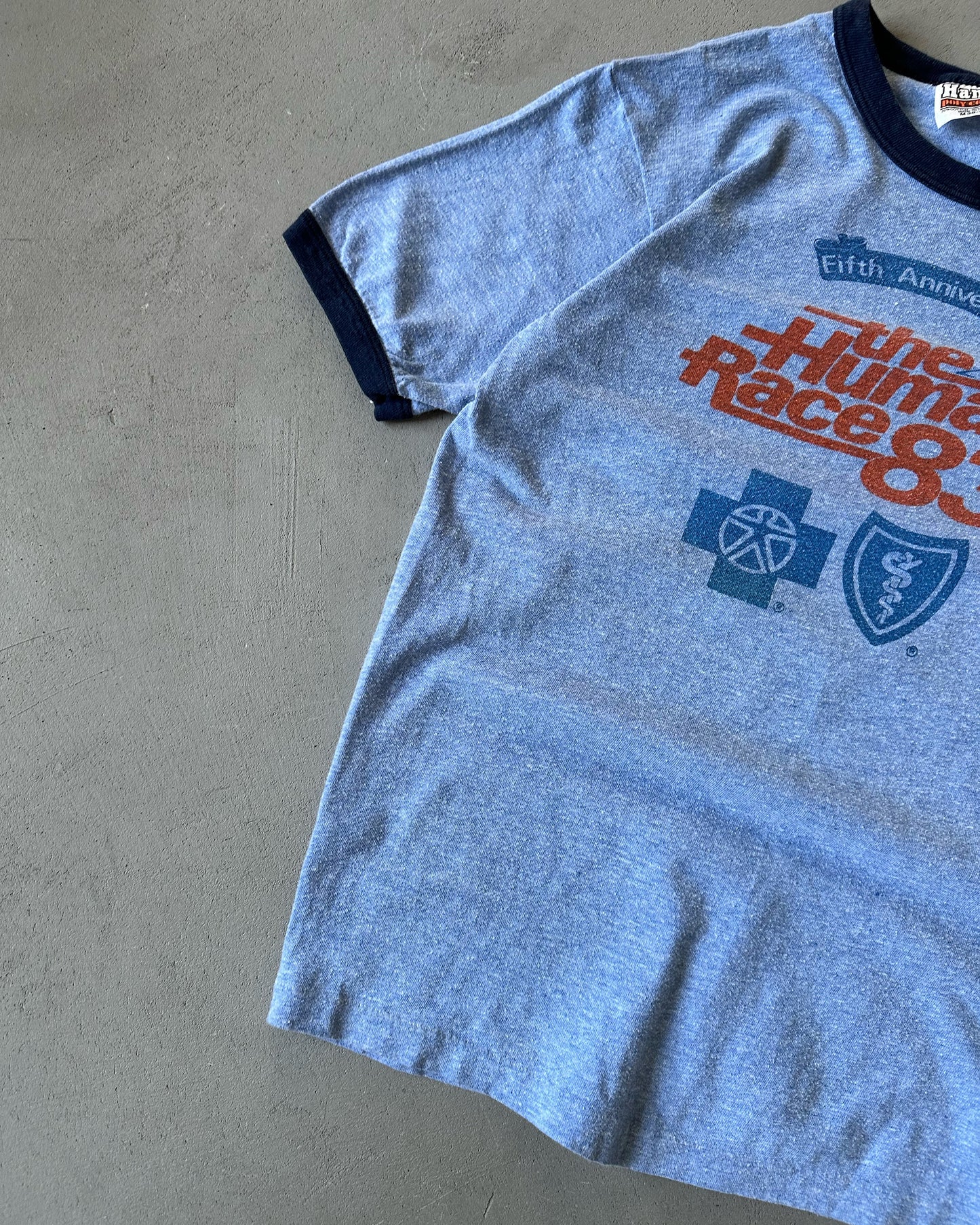 1980s - Blue Human Race Ringer T-Shirt - XS/S