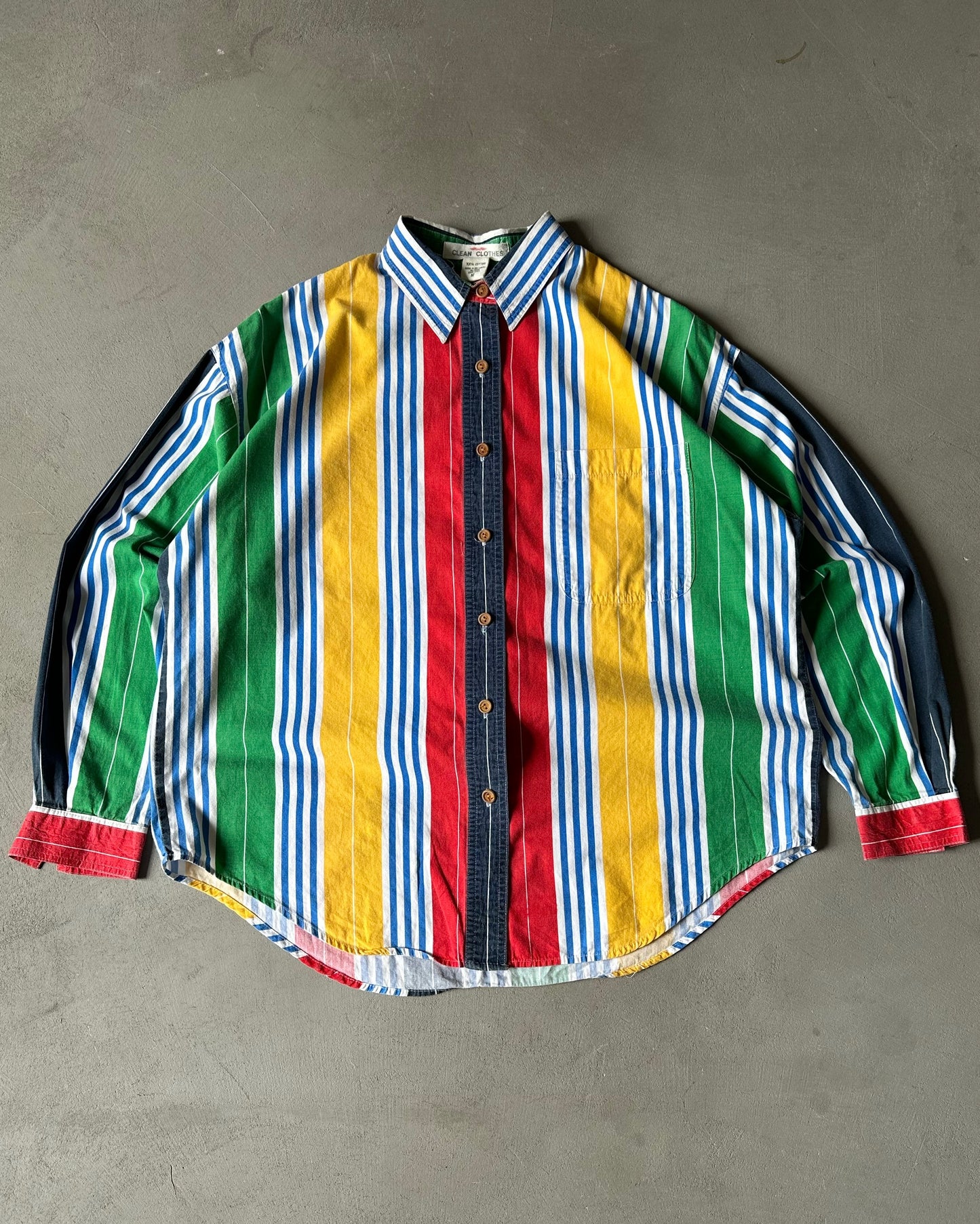 2000s - Blue/Red Striped Button Up - (W)M