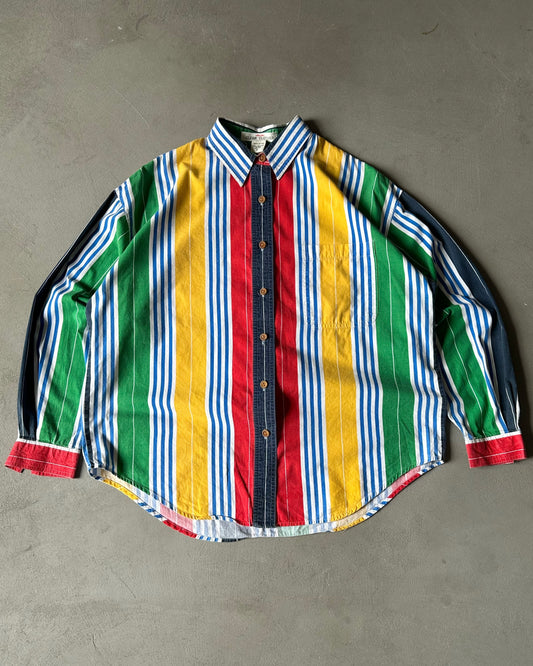 2000s - Blue/Red Striped Button Up - (W)M