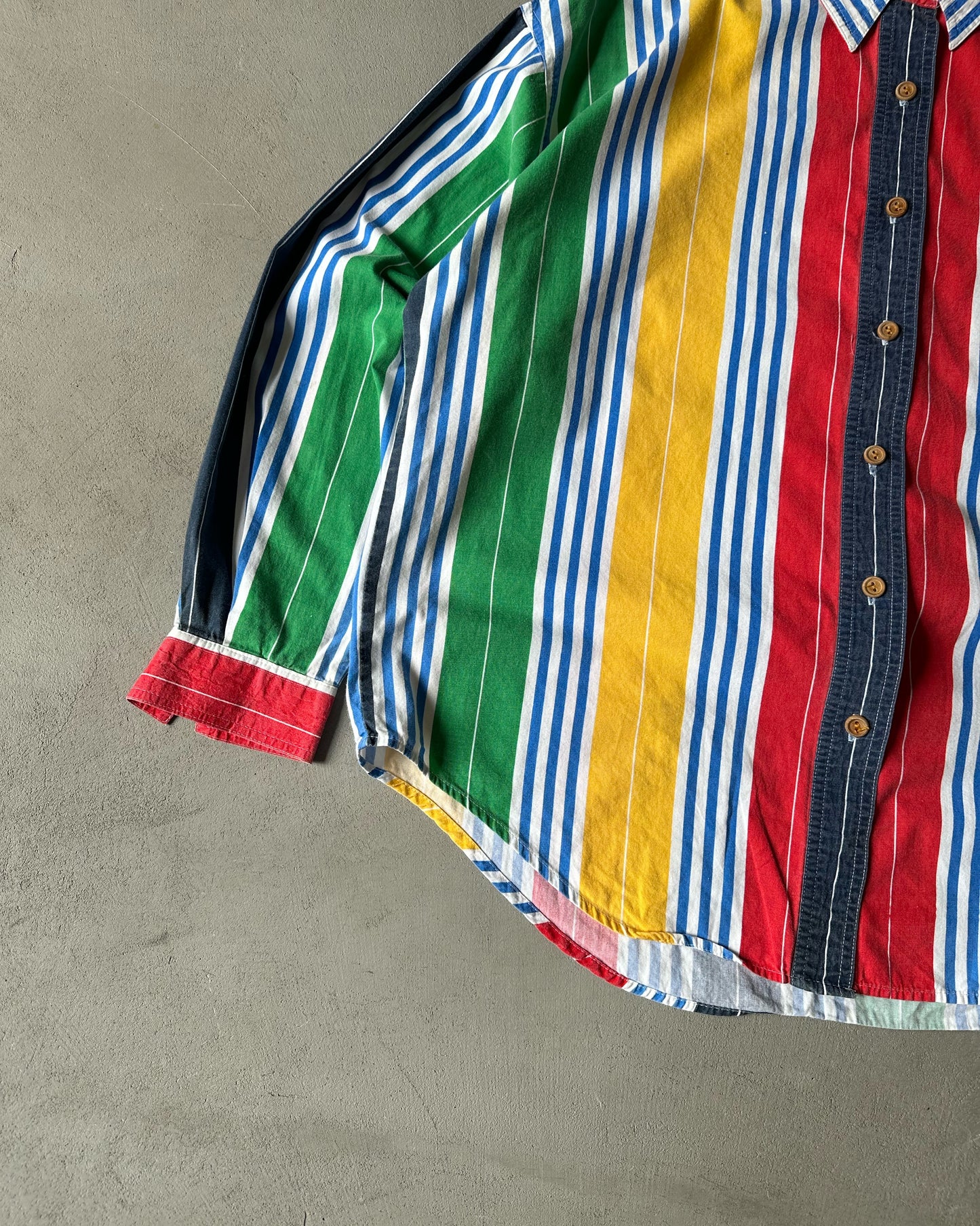 2000s - Blue/Red Striped Button Up - (W)M