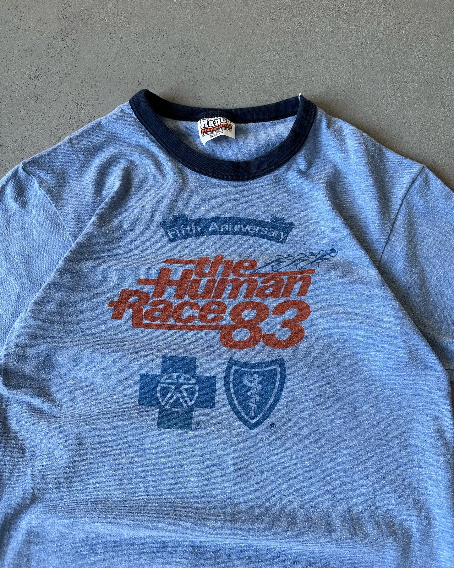 1980s - Blue Human Race Ringer T-Shirt - XS/S