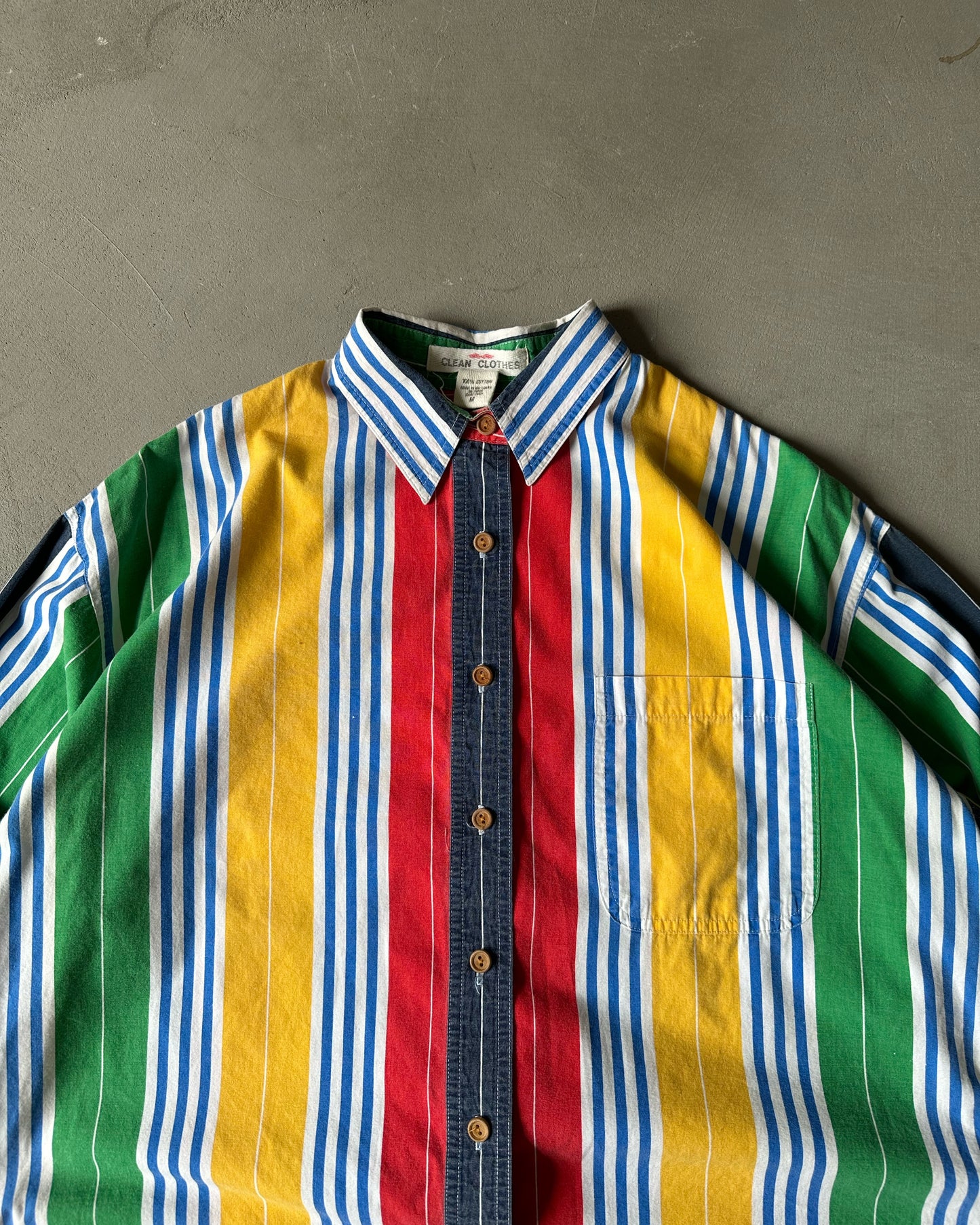 2000s - Blue/Red Striped Button Up - (W)M