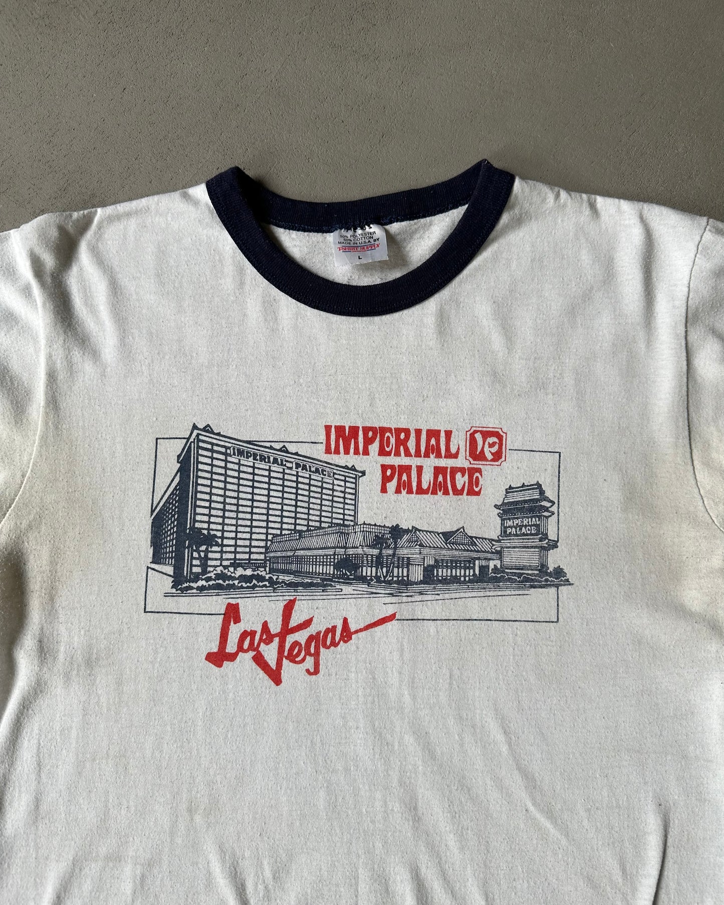 1980s - White/Navy Imperial Palace Ringer - M/L