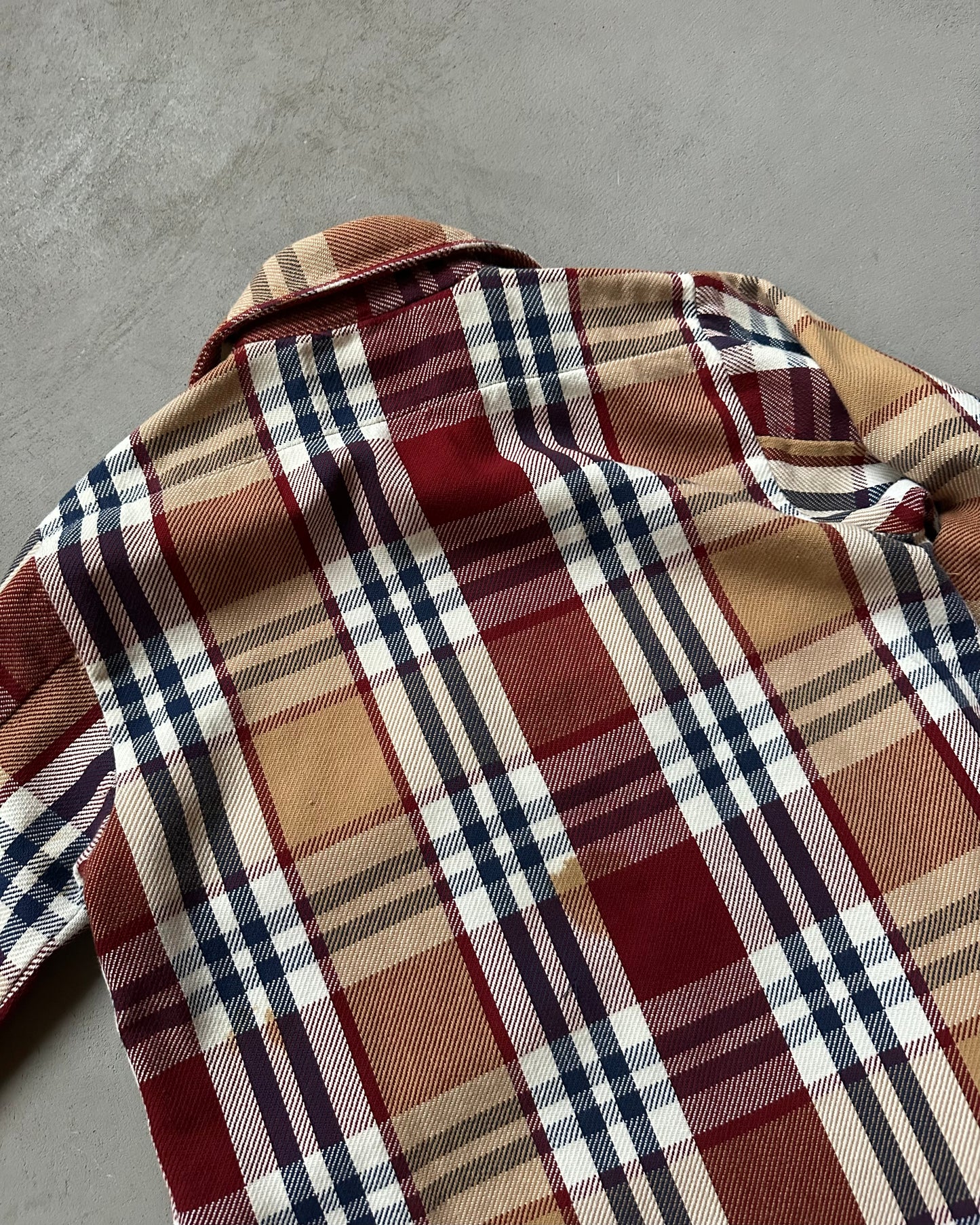 1990s - Distressed Tan/Burgundy Plaid Flannel - XS/S