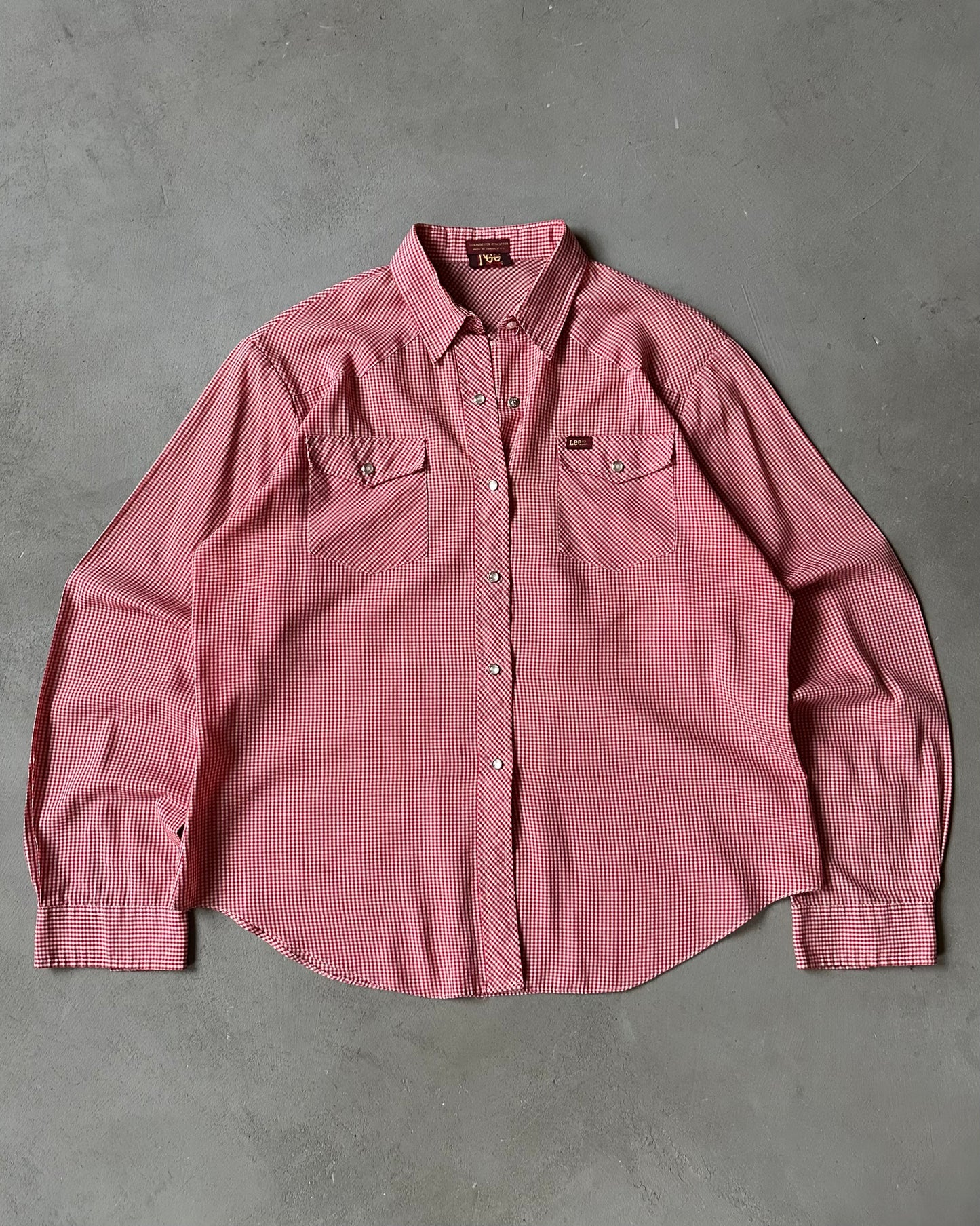1980s - Redd/White LEE Gingham Pearl Snap Shirt - (W)L