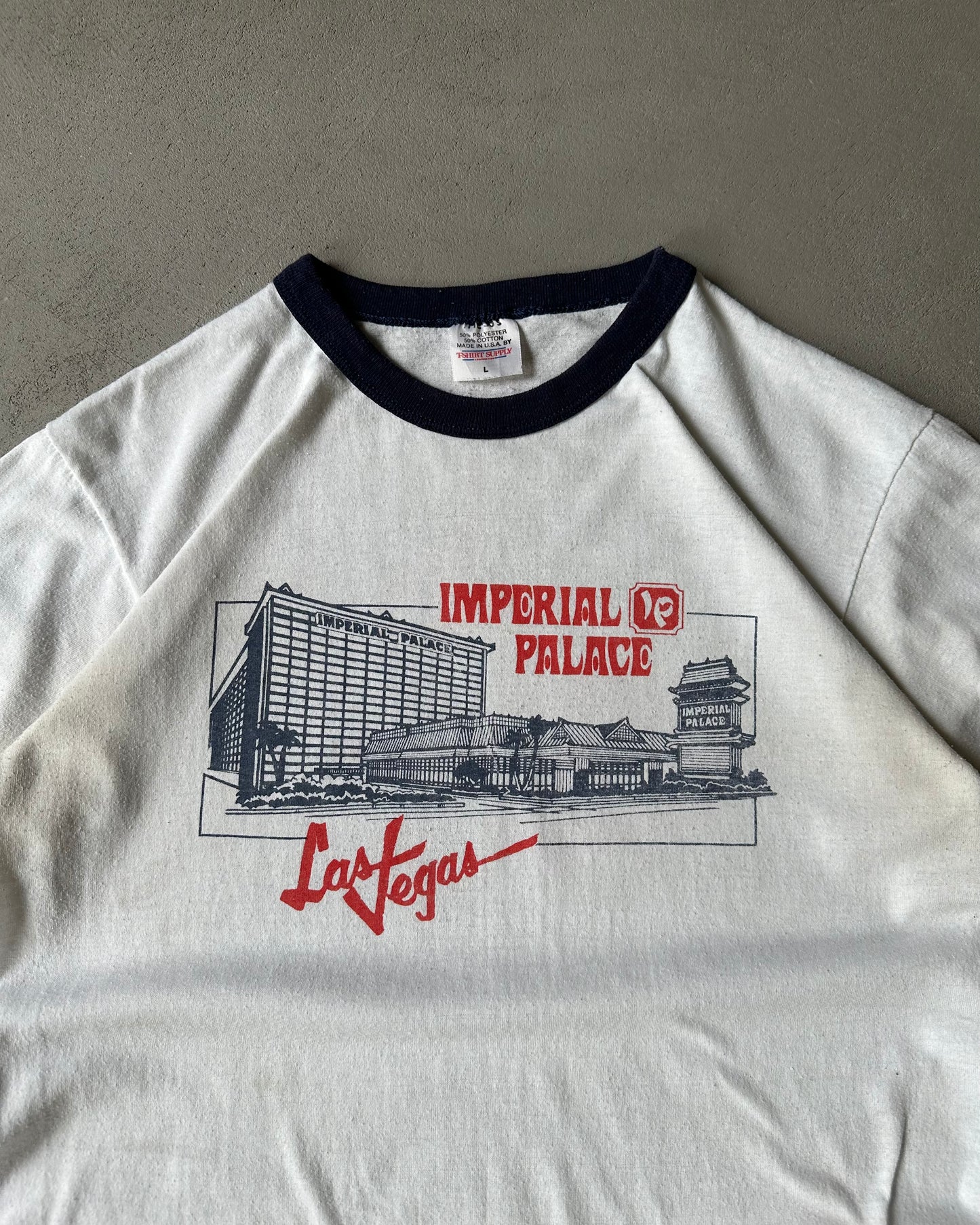 1980s - White/Navy Imperial Palace Ringer - M/L