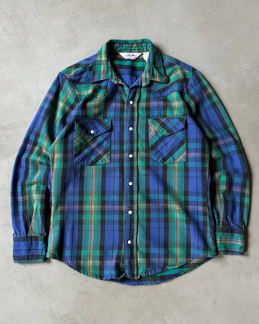 1980s - Blue/Green Dakota Pearl Snap Flannel - S