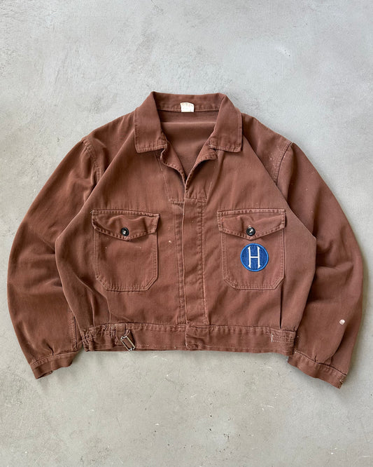 1960s - Brown "H" Cropped French Work Overshirt - M
