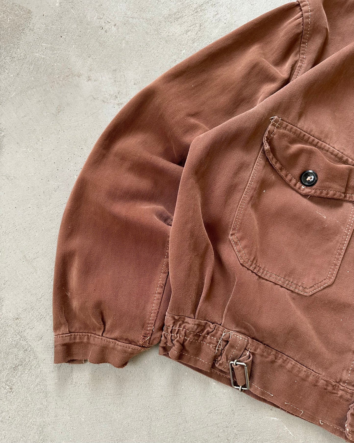1960s - Brown "H" Cropped French Work Overshirt - M